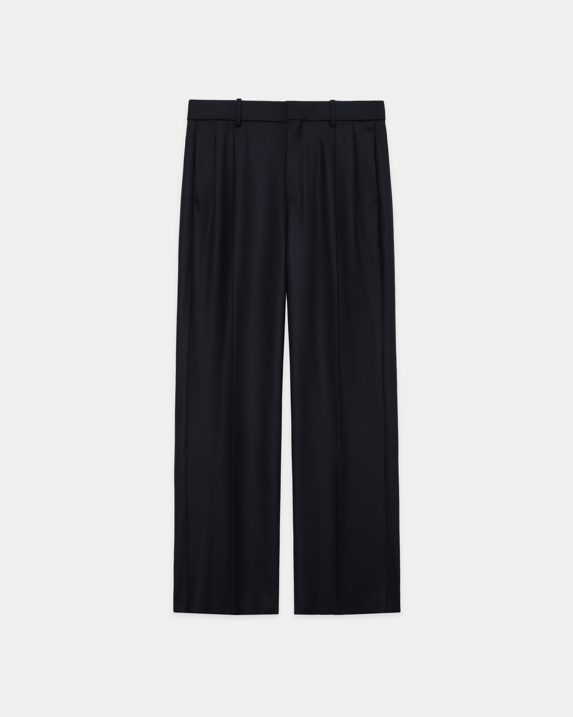 2/2/96 Wool Flannel / Double Pleated Straight Trousers, Black