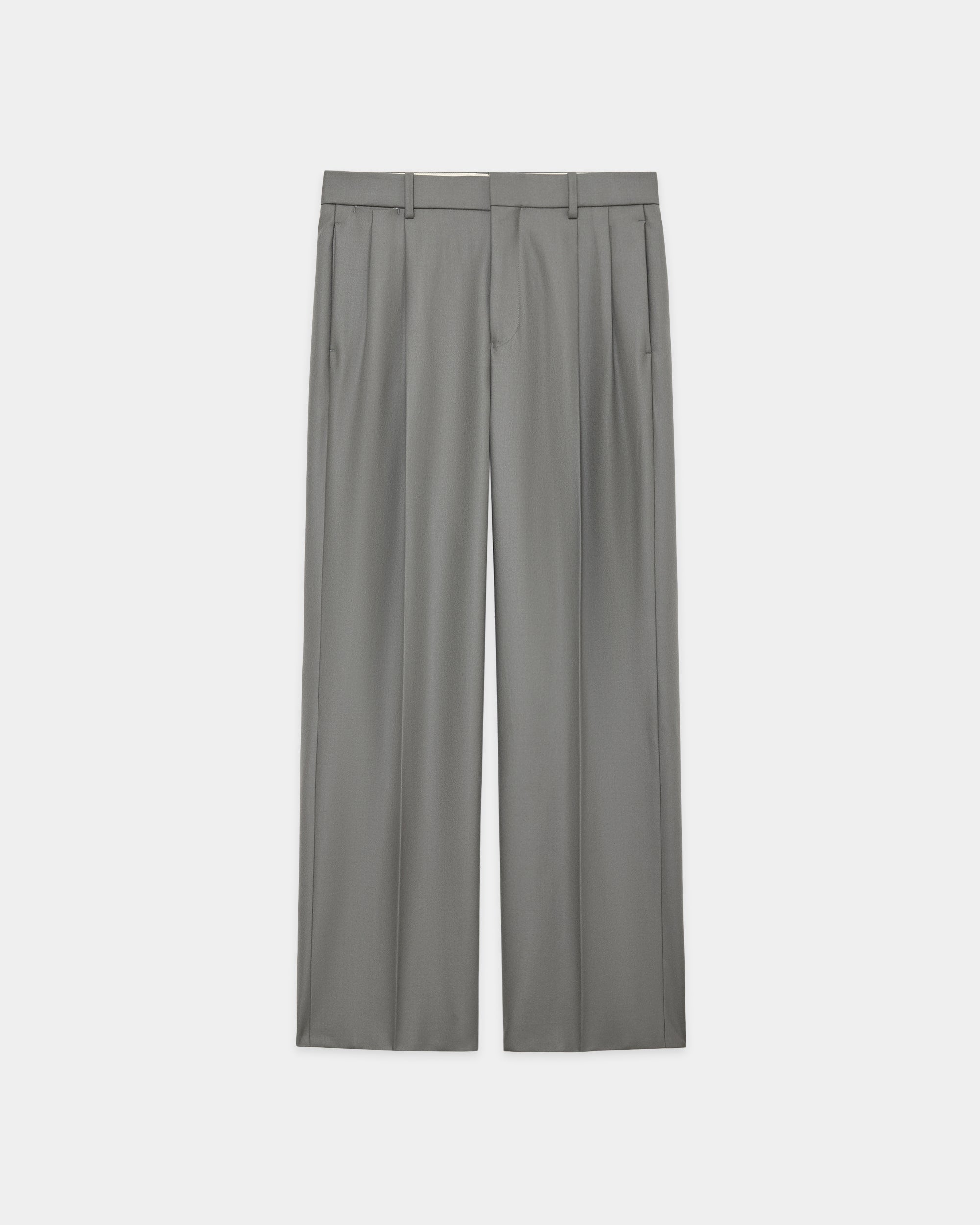2/2/96 Wool Flannel / Double Pleated Straight Trousers, Steel Gray