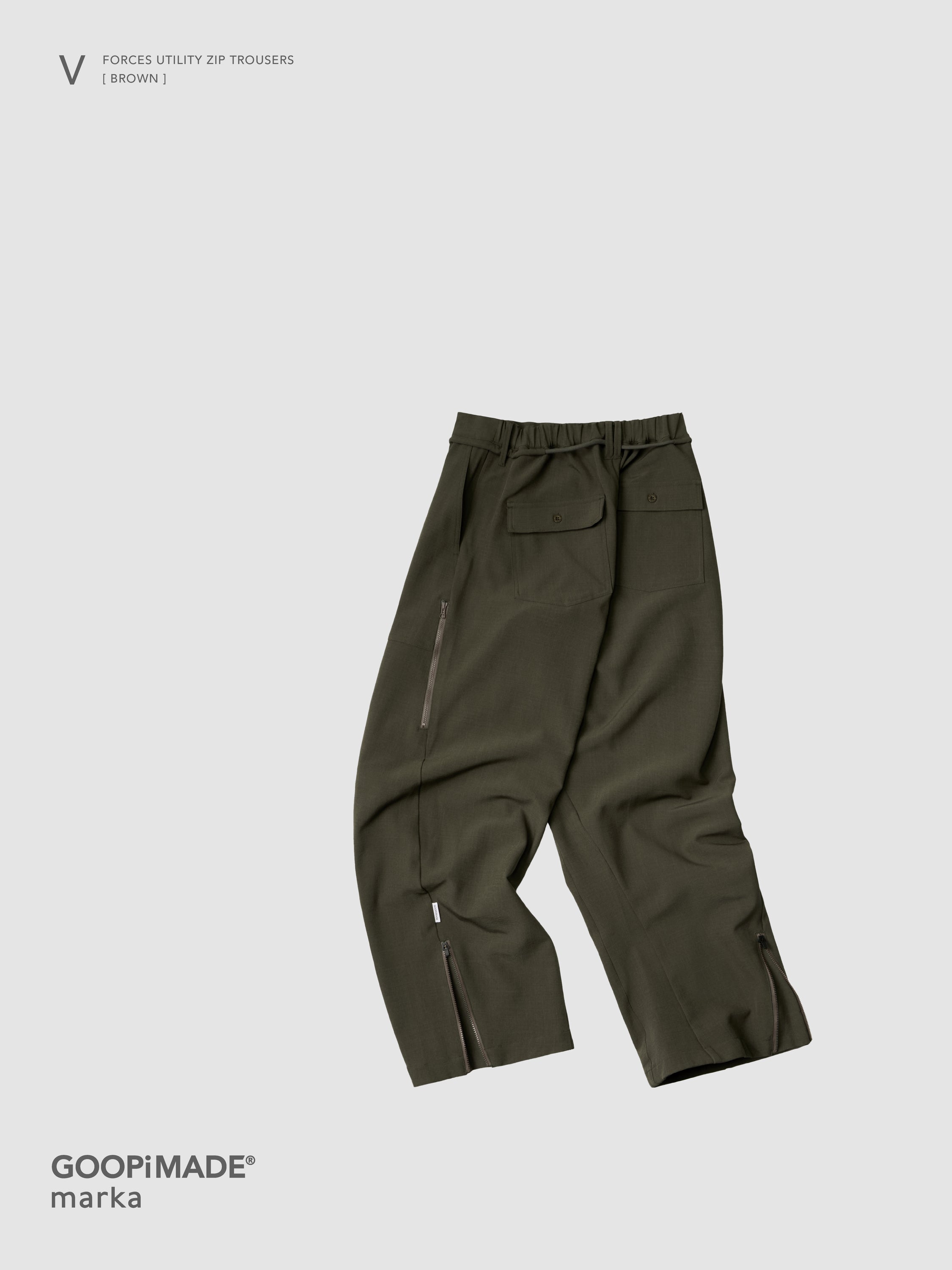 【GOOPiMADE x marka】 V / Forces Utility Zip Trousers, Brown