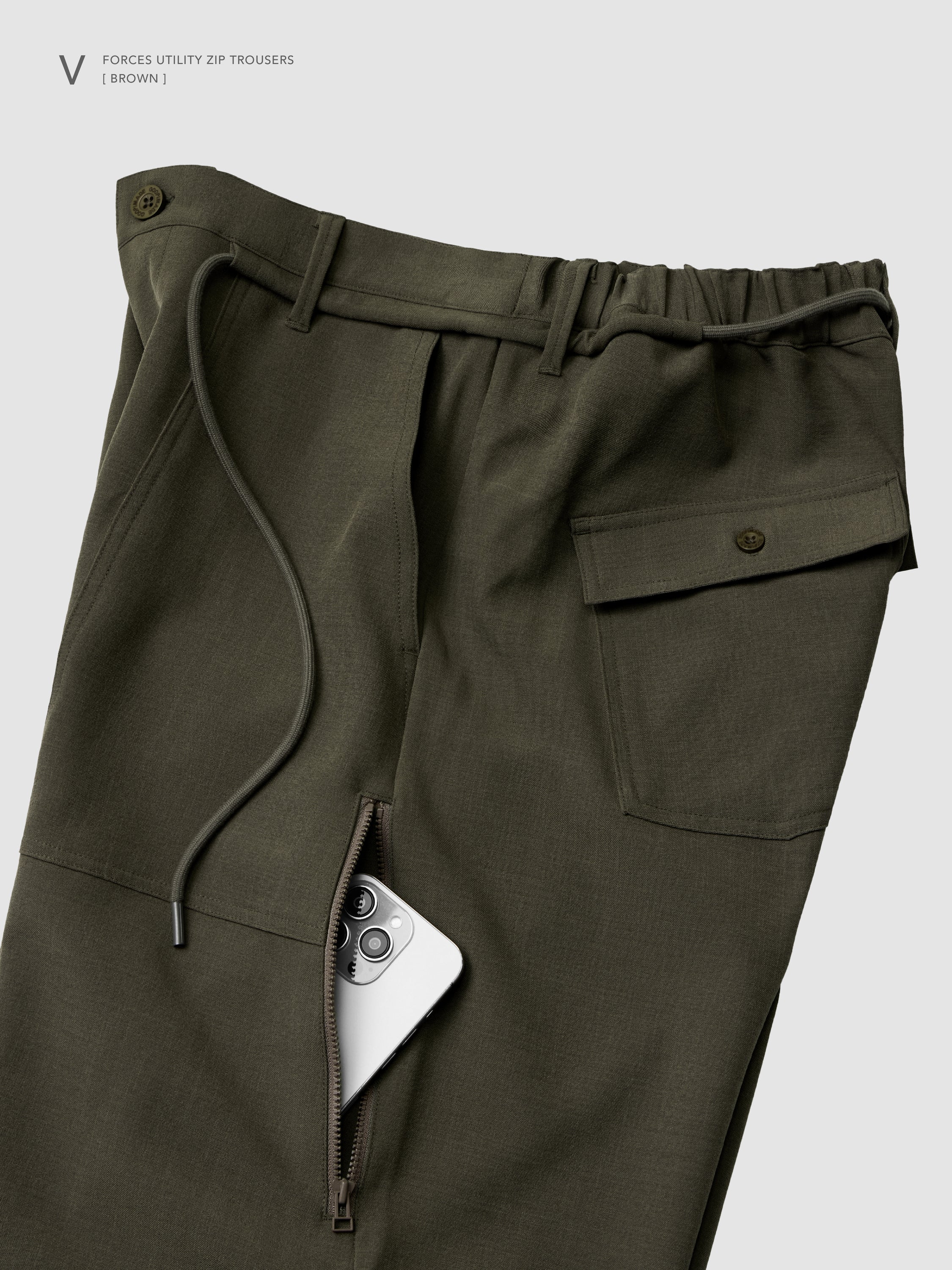 【GOOPiMADE x marka】 V / Forces Utility Zip Trousers, Brown