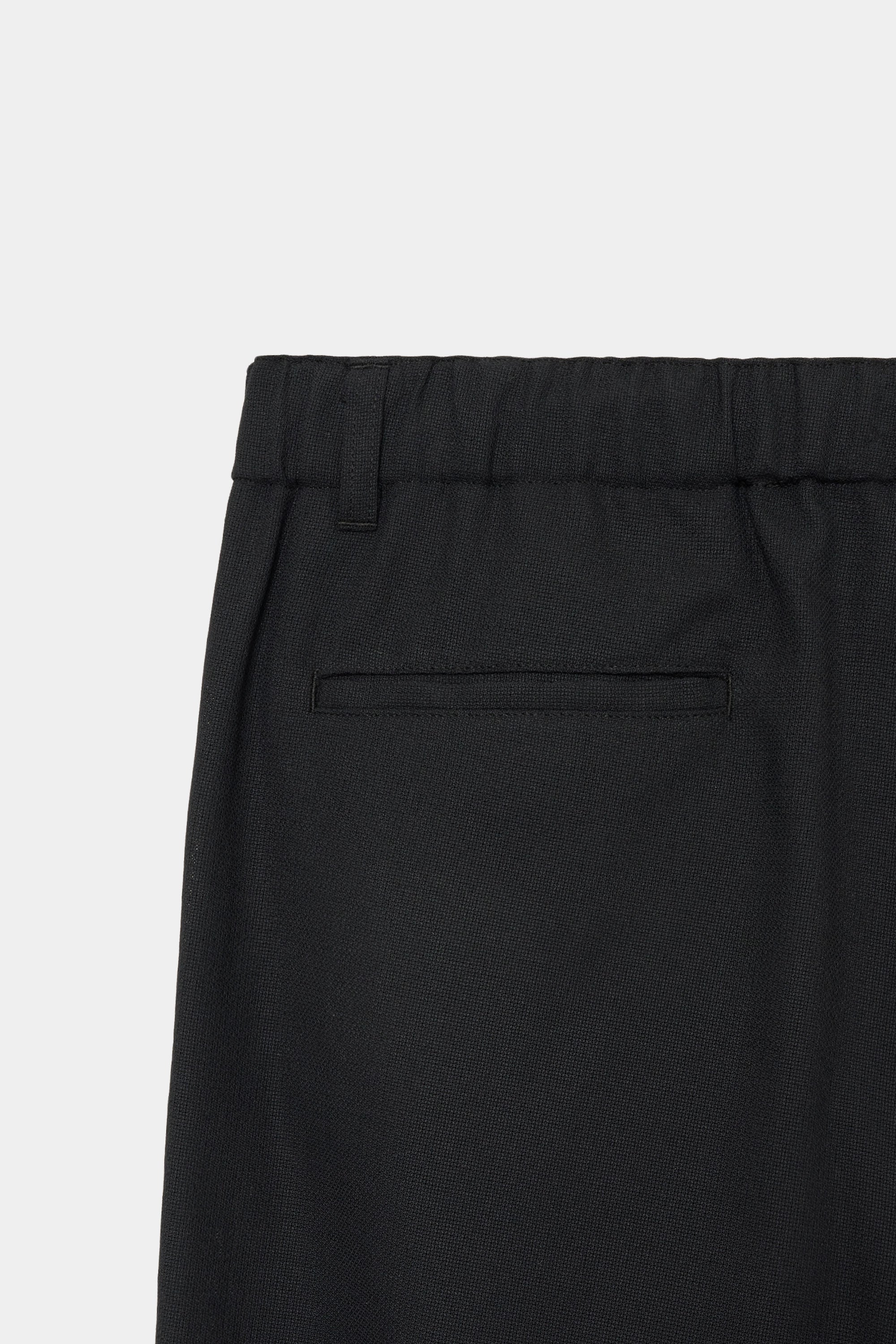 RECYCLE POLYESTER WOOL MESH SIDE PIPING 1TUCK EASY PANTS, Black