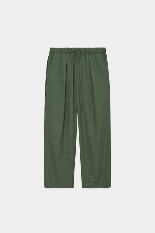 RECYCLE POLYESTER WOOL MESH SIDE PIPING 1TUCK EASY PANTS, Olive