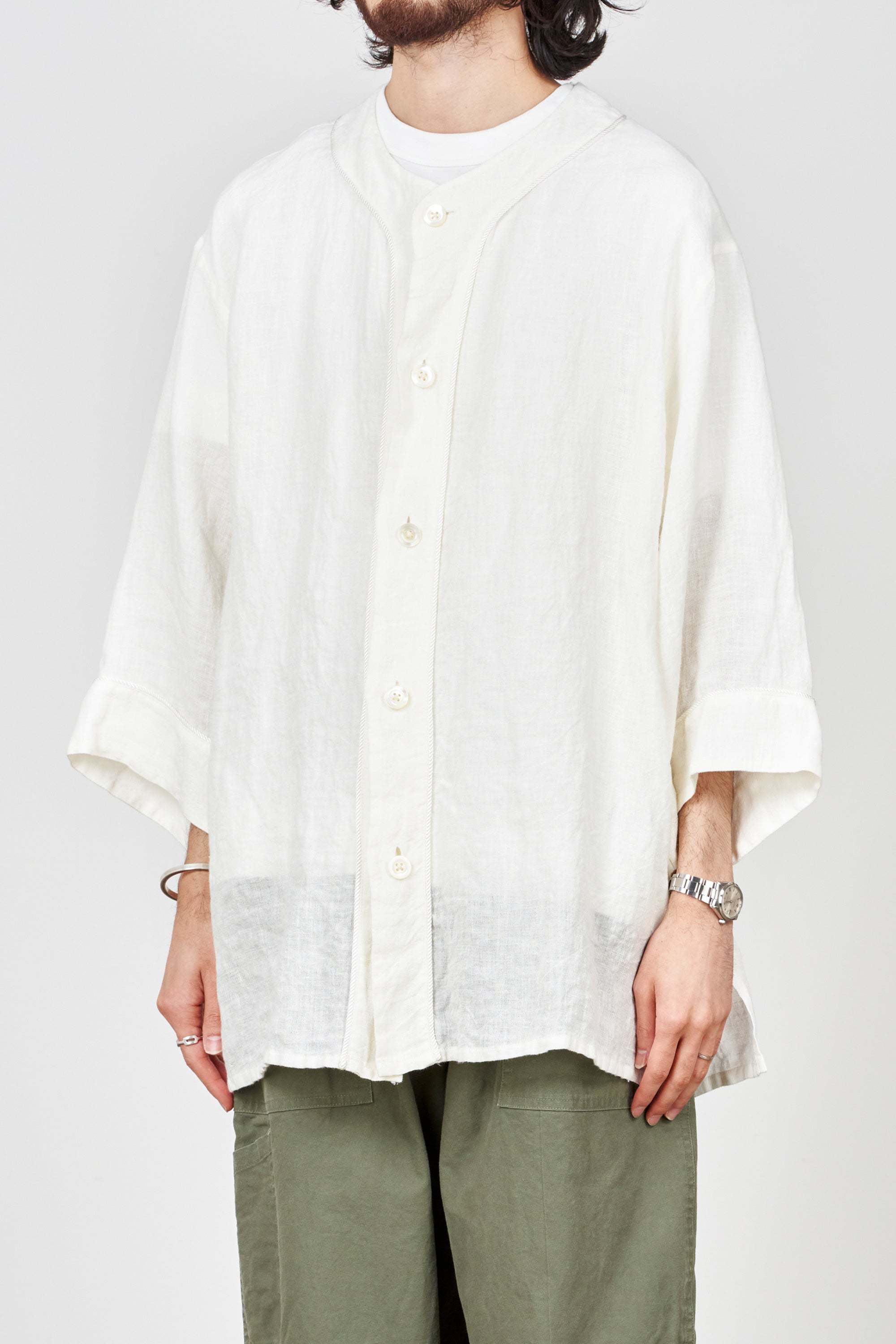 オーガニックリネン / ベースボールシャツ, White
