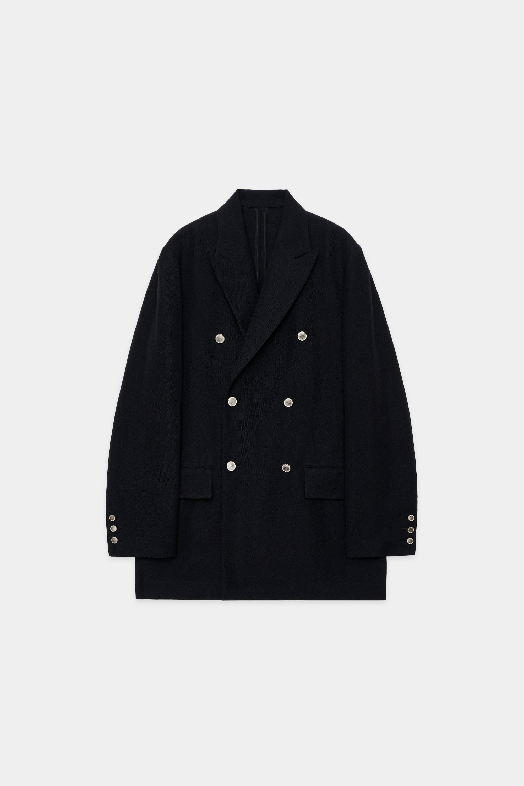 ウールサージ ワッシャータンブラー / ダブルブレスト ショートコート, Black