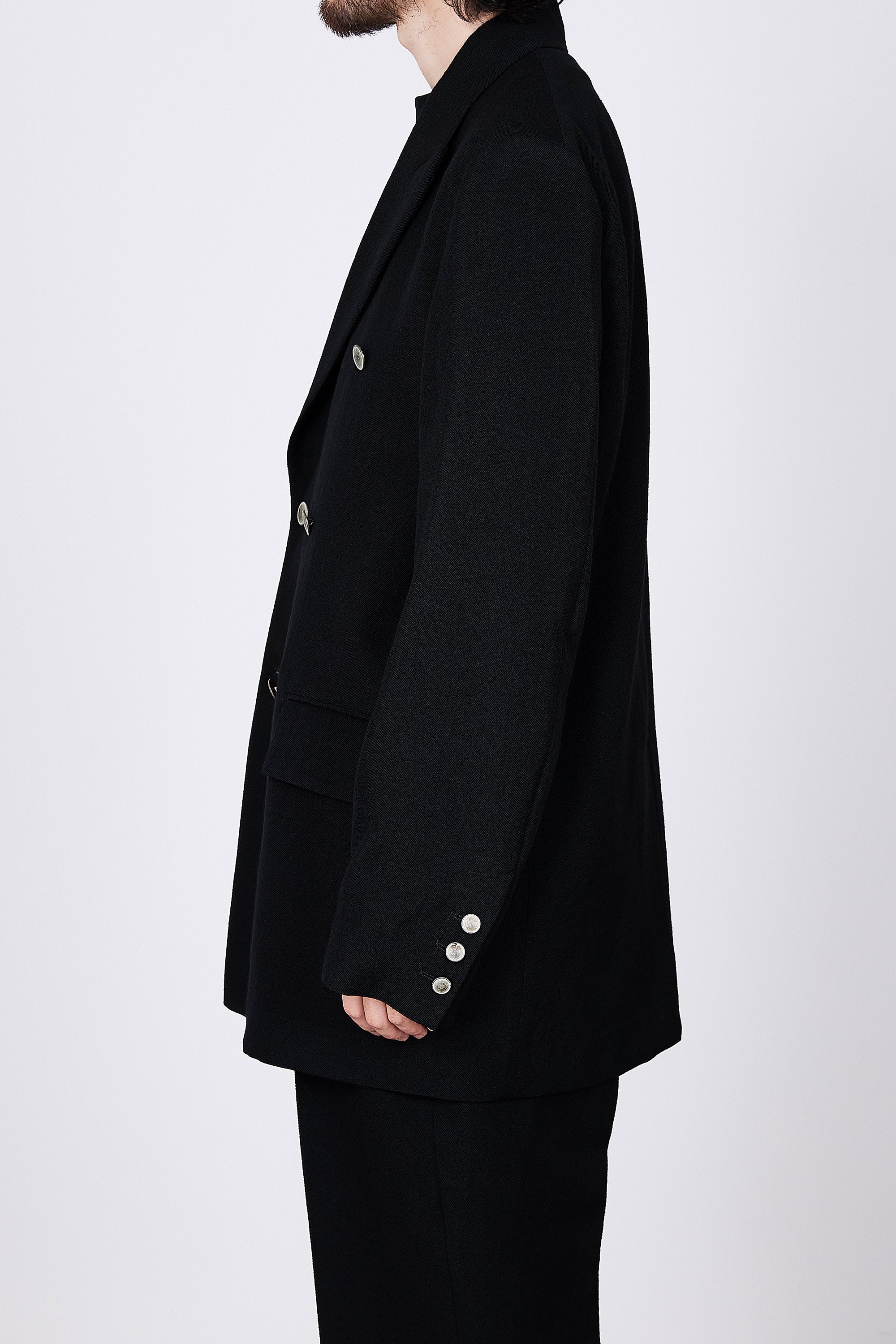 ウールサージ ワッシャータンブラー / ダブルブレスト ショートコート, Black