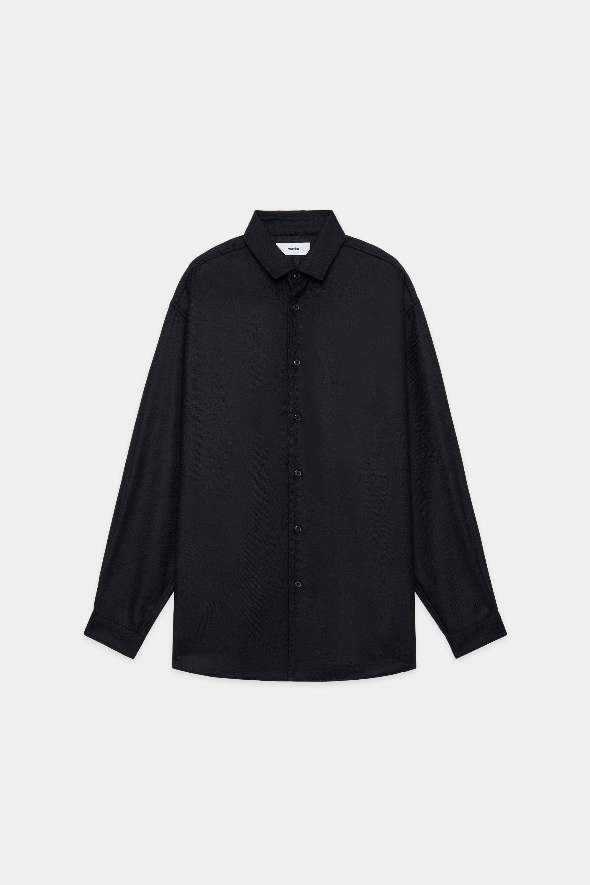 ウールソフトサージ /  PARKING別注 ワイドカラーシャツ, Black