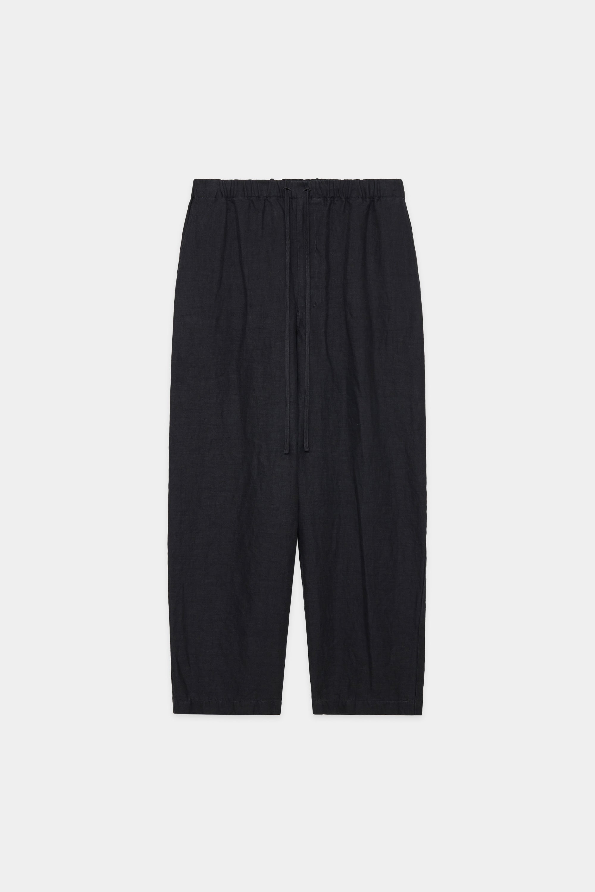 LINEN HIGH COUNT TWILL COCOON WIDE EASY PANTS, Black