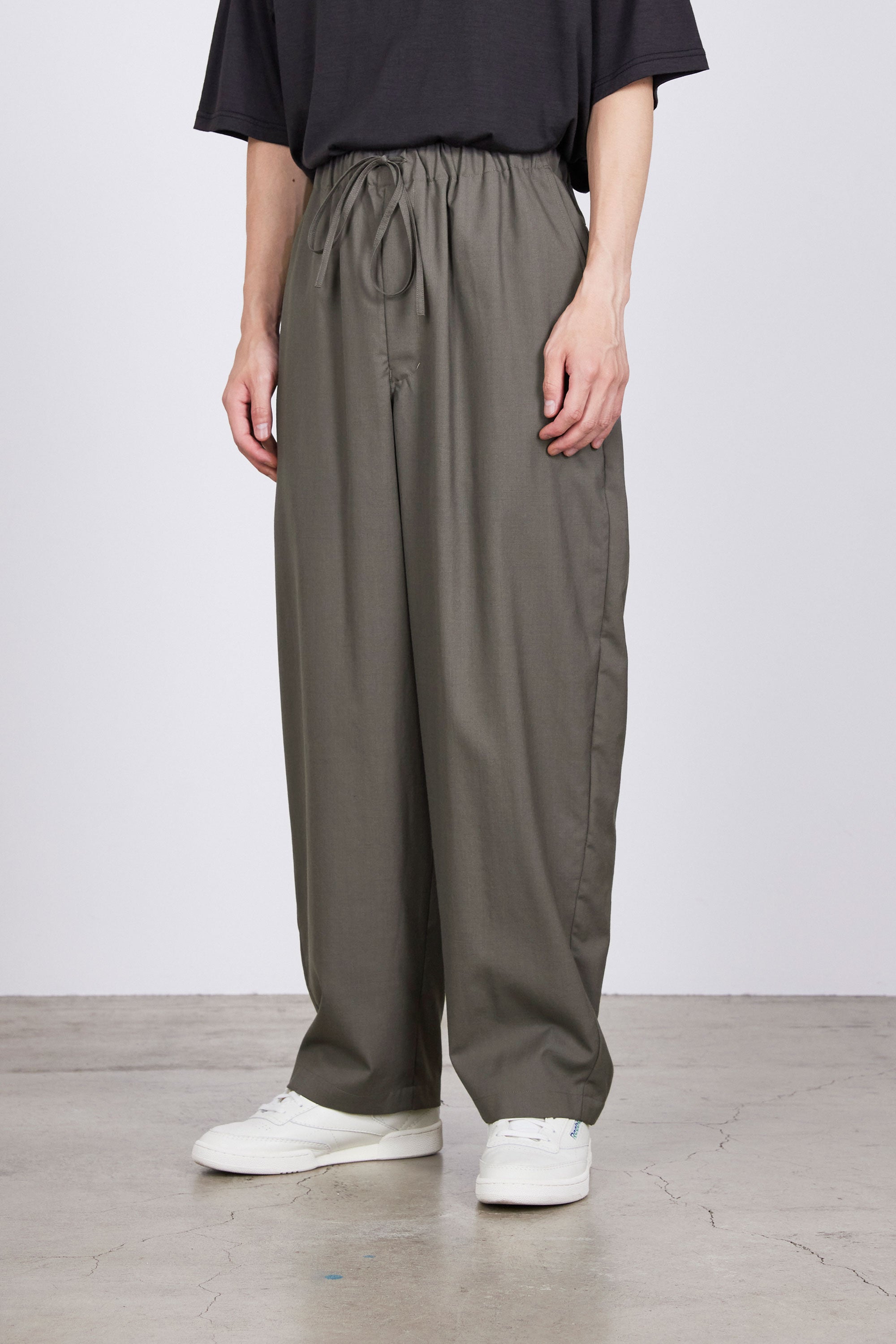 TUMBLED WOOL TROPICAL COCOON WIDE EASY PANTS, Greige