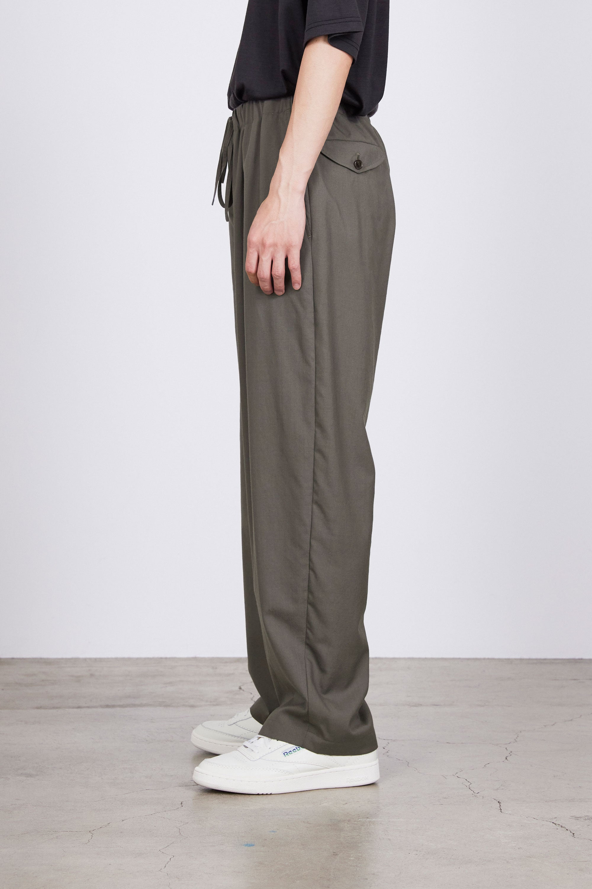 TUMBLED WOOL TROPICAL COCOON WIDE EASY PANTS, Greige