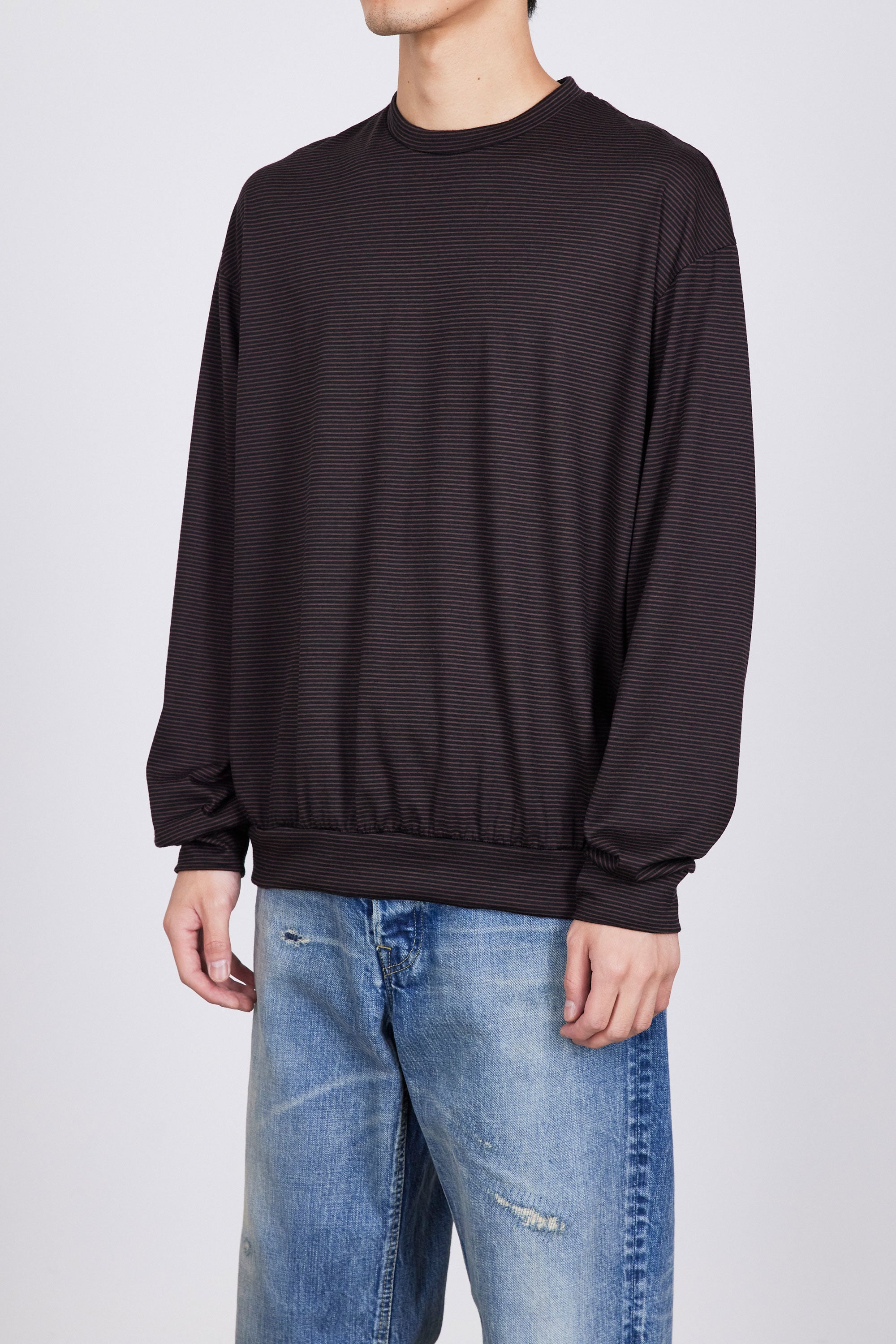 SUPER120s WOOL SINGLE JERSEY WASHABLE CREW NECK, Black × Brown
