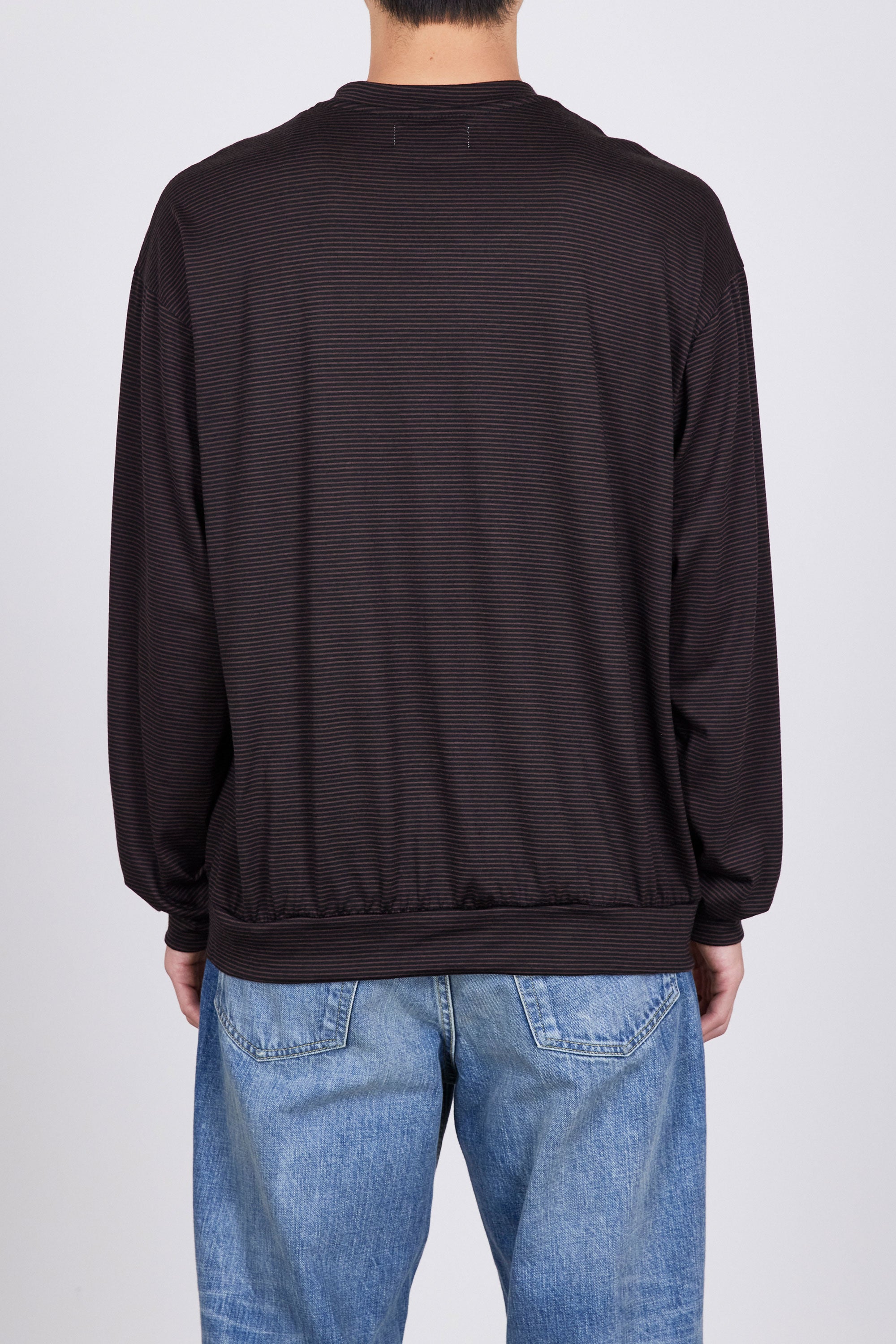 SUPER120s WOOL SINGLE JERSEY WASHABLE CREW NECK, Black × Brown