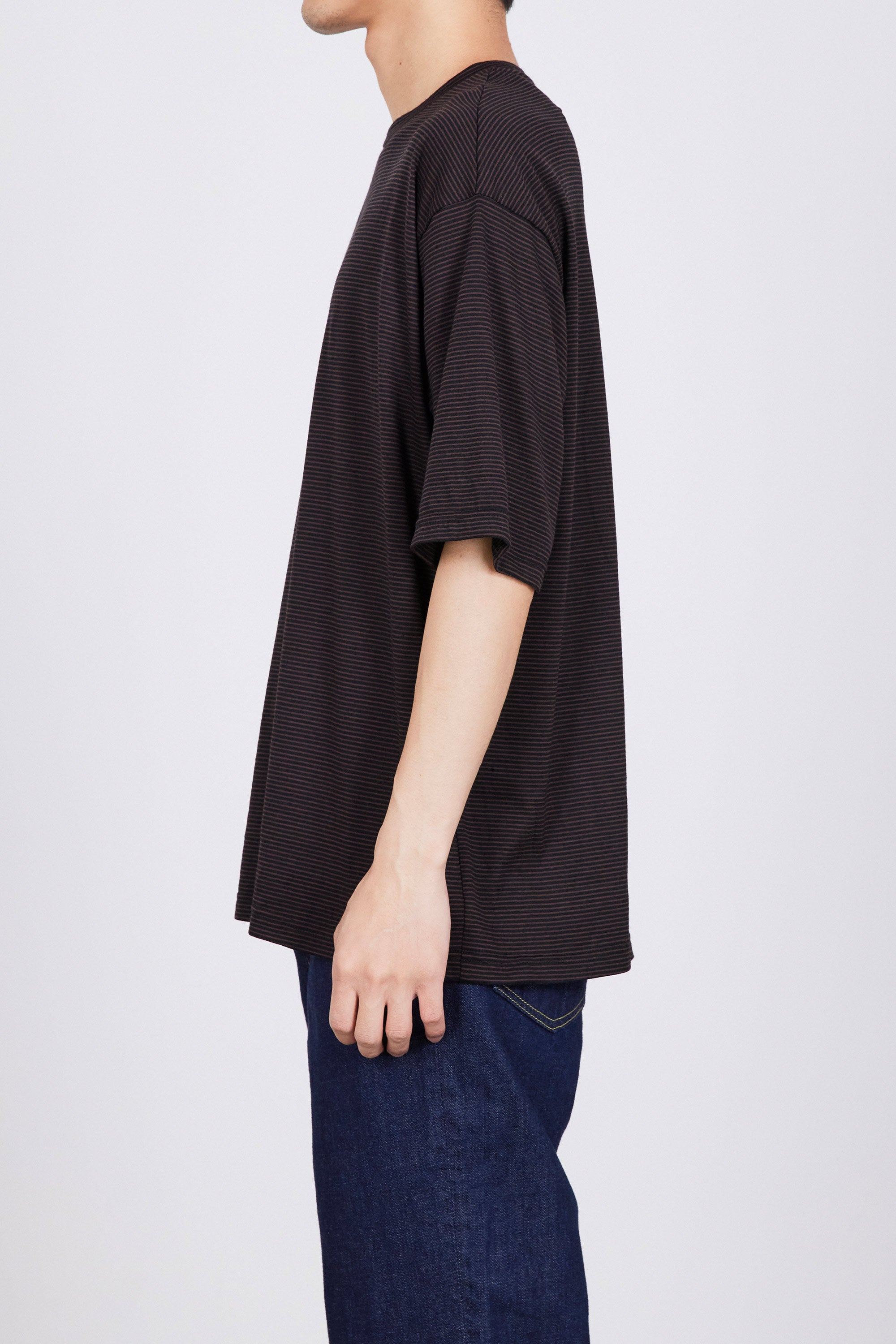SUPER120s WOOL SINGLE JERSEY WASHABLE CREW NECK TEE, Black × Brown
