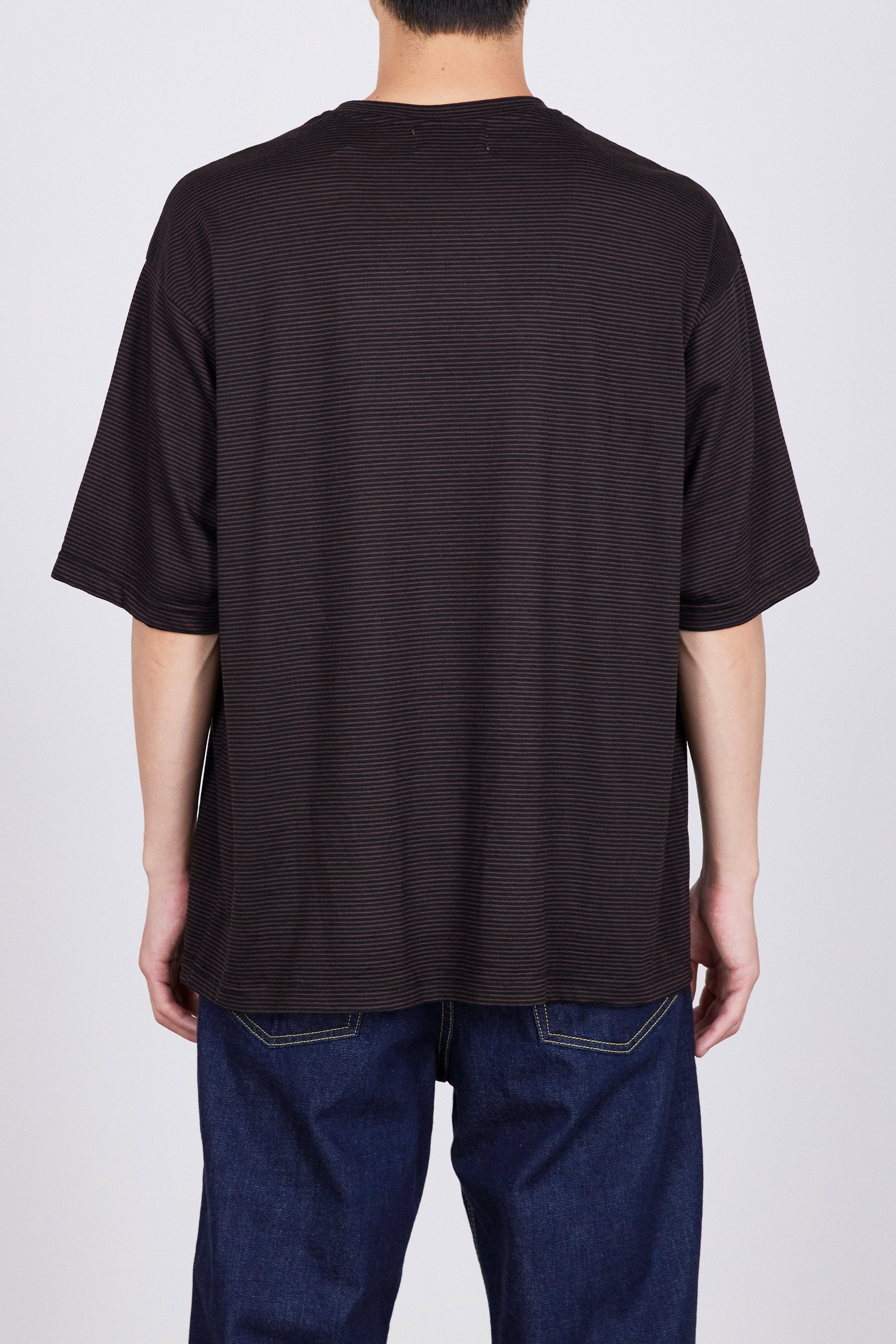 SUPER120s WOOL SINGLE JERSEY WASHABLE CREW NECK TEE, Black × Brown