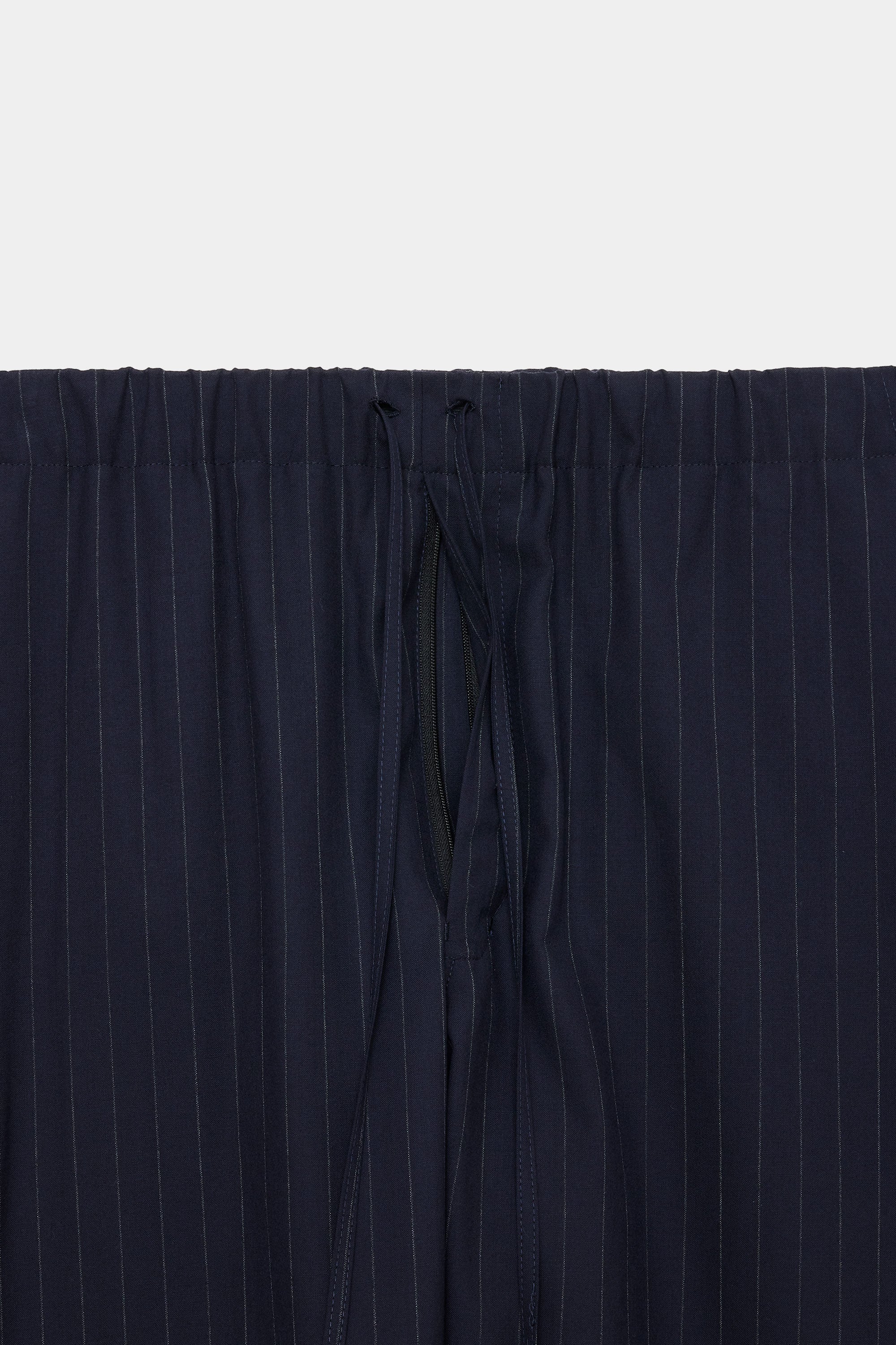 TUMBLED WOOL TROPICAL COCOON WIDE EASY PANTS, Navy Stripe