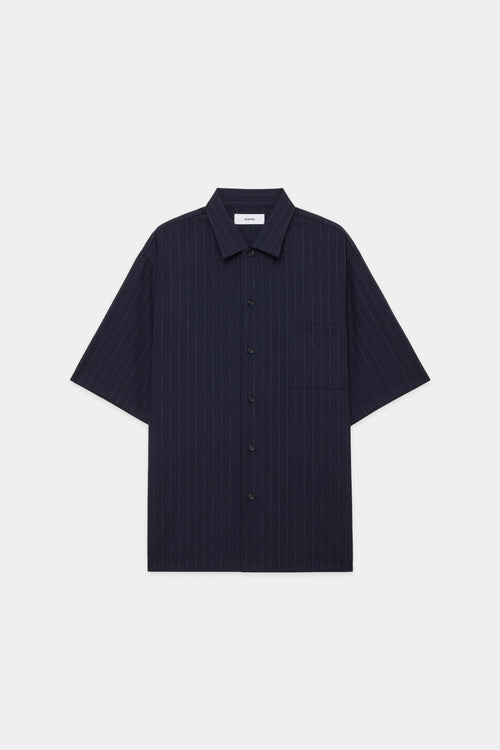 ウールトロ ワッシャータンブラー / オープンカラーシャツ S/S, Navy Stripe