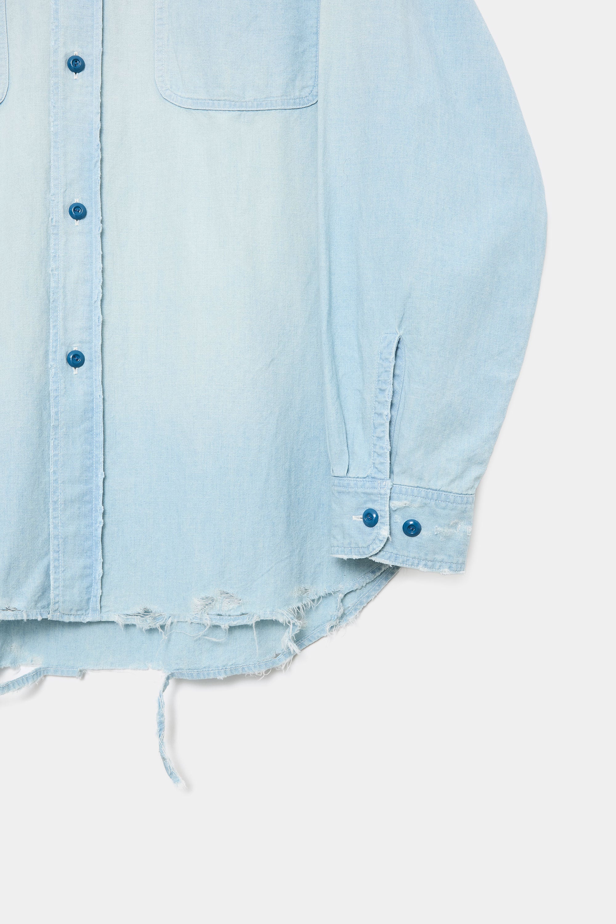 ORGANIC COTTON CHAMBRAY DAMAGE SHIRT, Faded Indigo