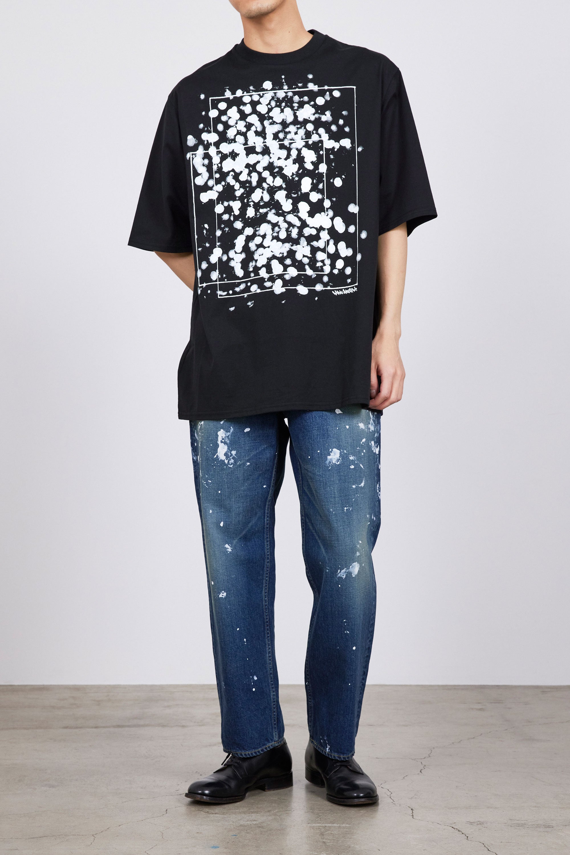 40/2 ORGANIC COTTON KNIT PRINT TEE "WAKUTOSUMI", Black