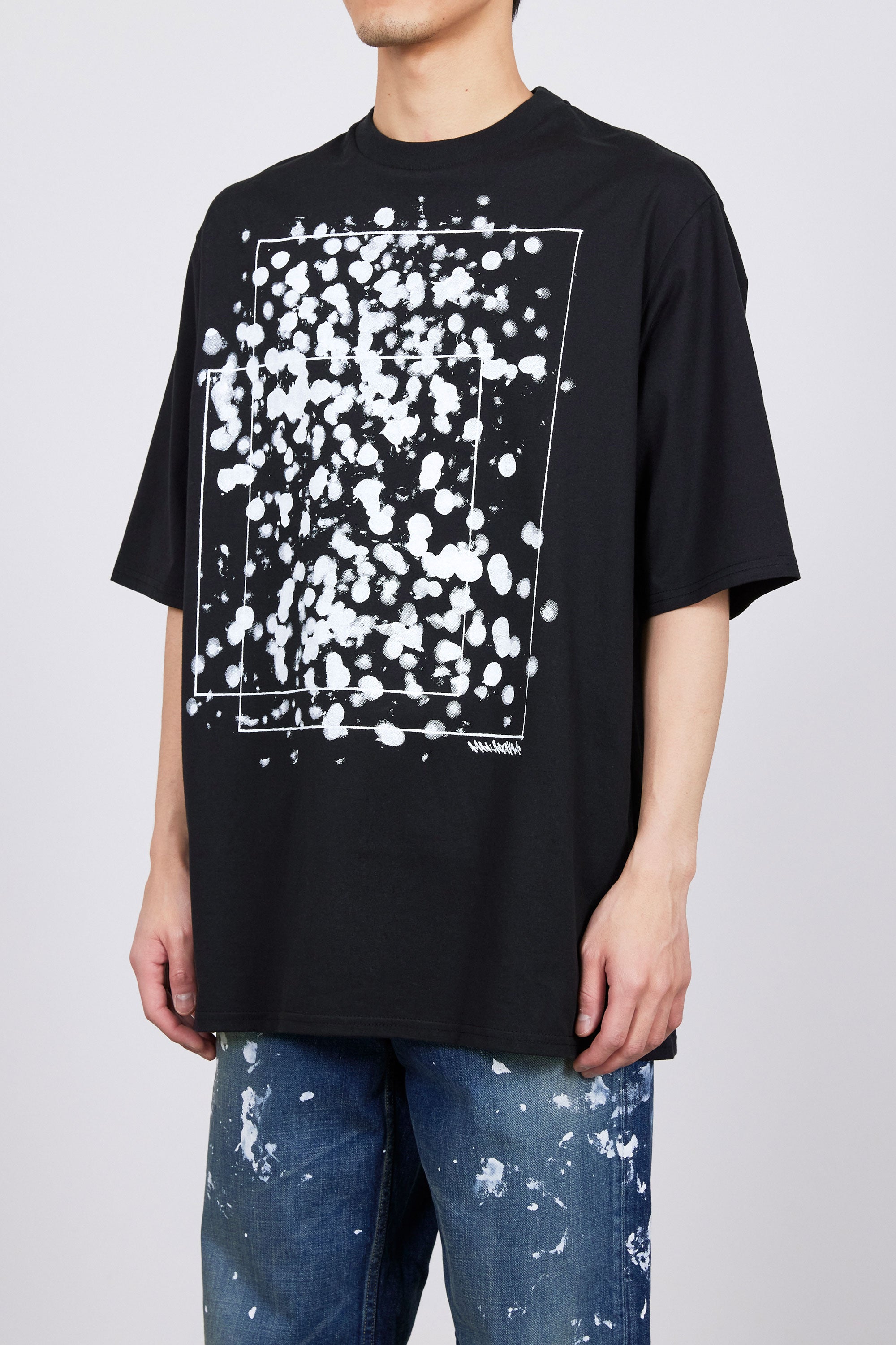 40/2 ORGANIC COTTON KNIT PRINT TEE "WAKUTOSUMI", Black