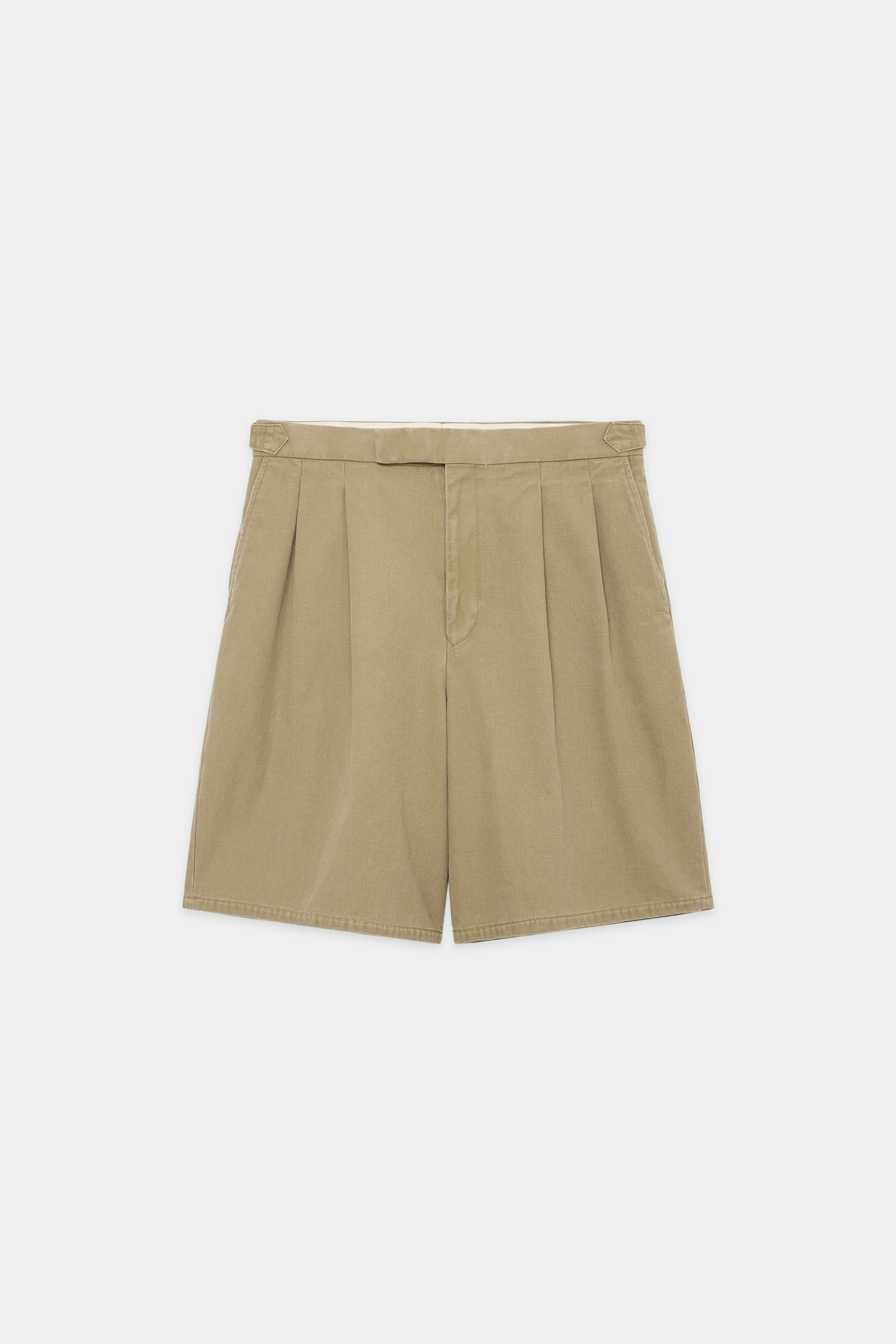 ORGANIC COTTON GABARDINE OFFICER PANTS 2TUCK SHORTS, Beige