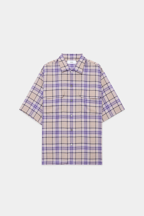 WOOL × RECYCLE POLYESTER VIYELLA CHECK SHIRT S/S, Purple Check