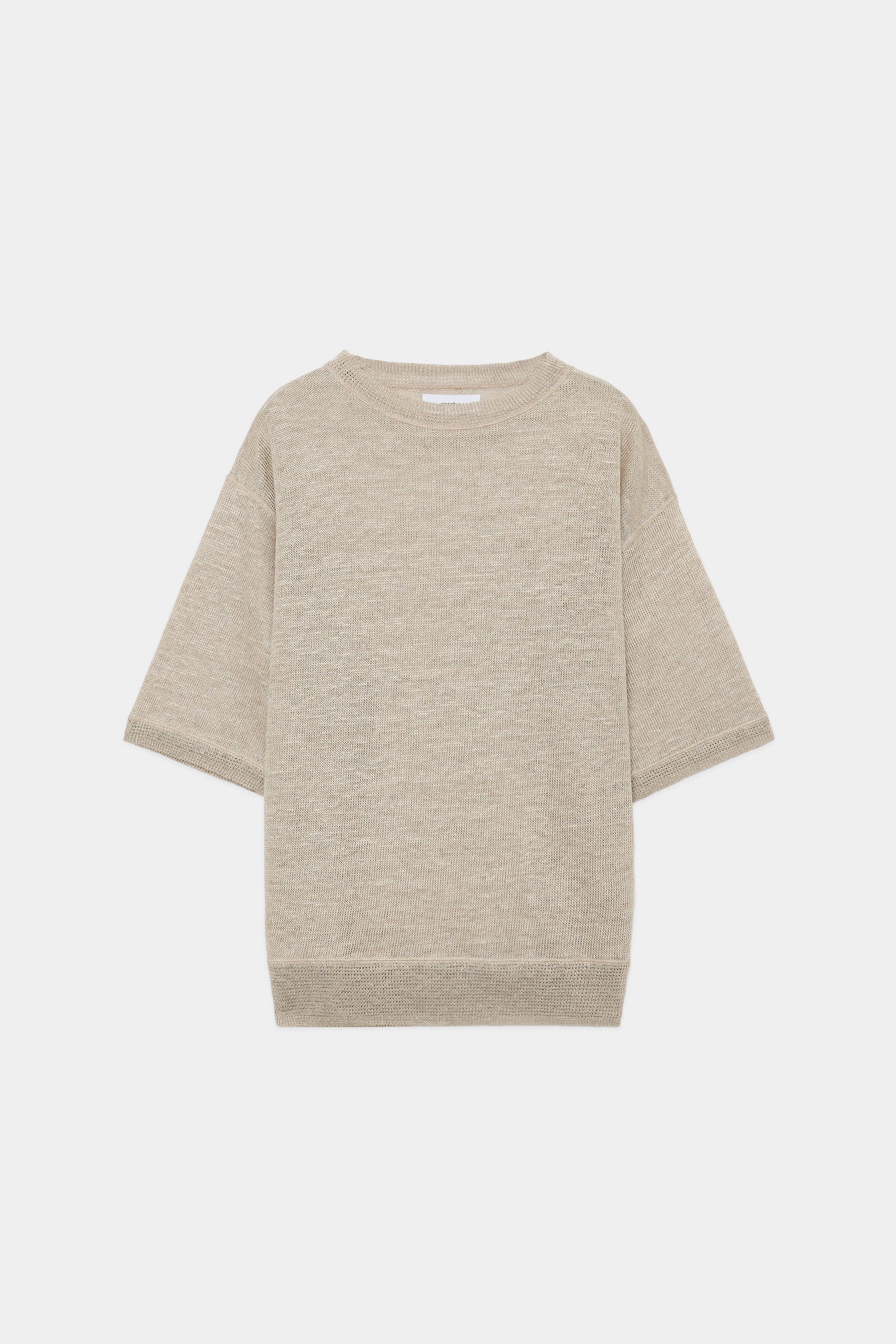 LINEN KNIT LOW GAUGE CREW NECK S/S, Ecru