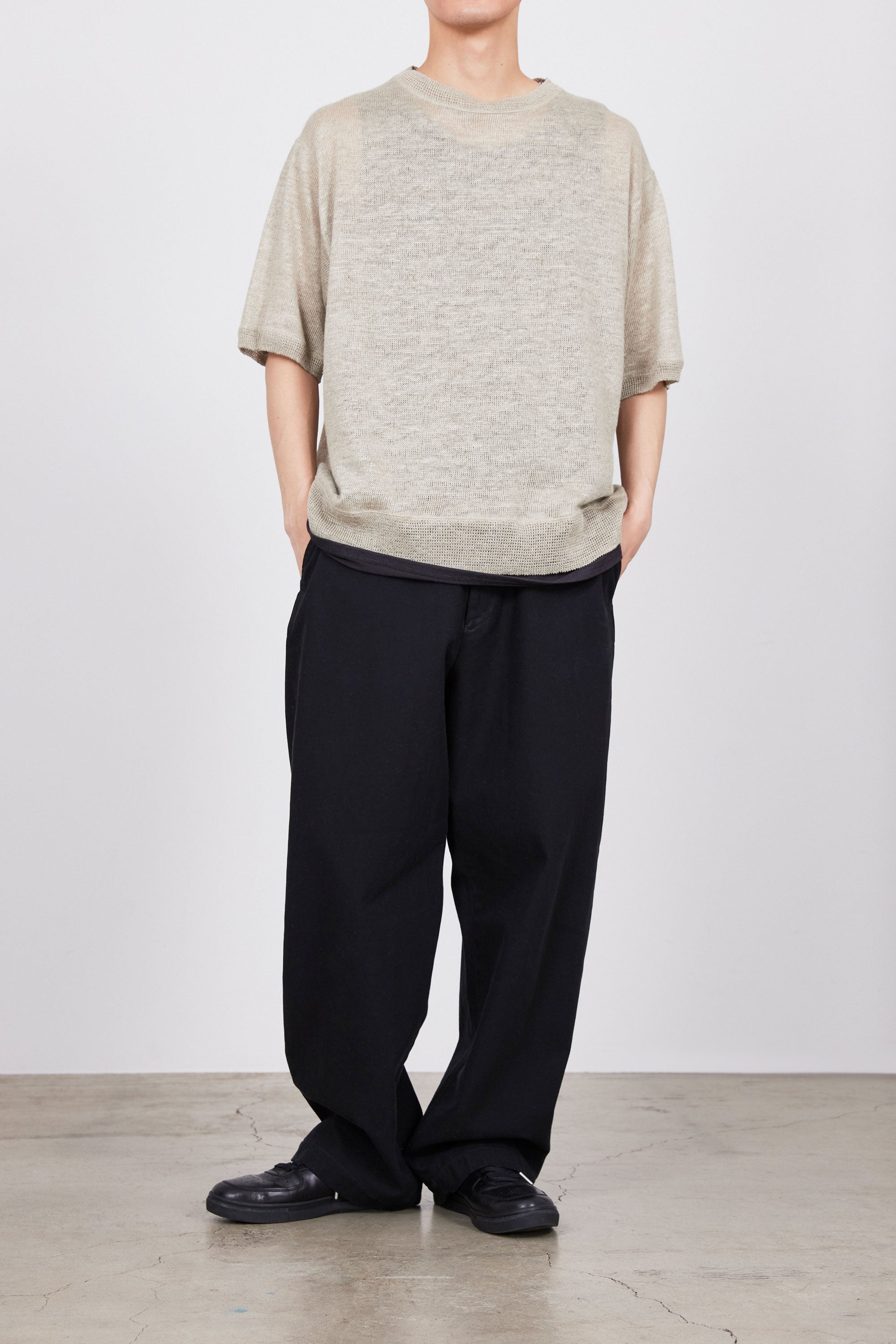 LINEN KNIT LOW GAUGE CREW NECK S/S, Ecru