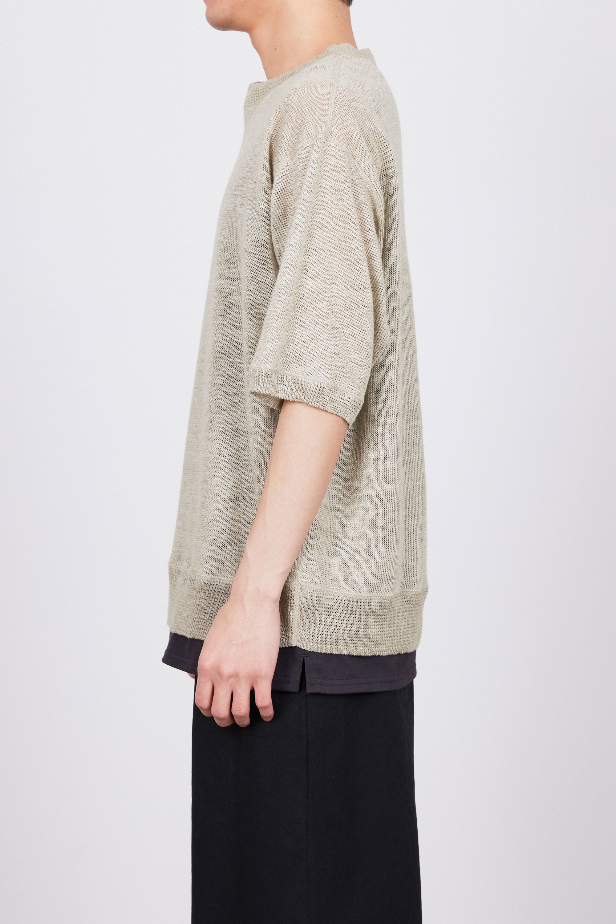 LINEN KNIT LOW GAUGE CREW NECK S/S, Ecru