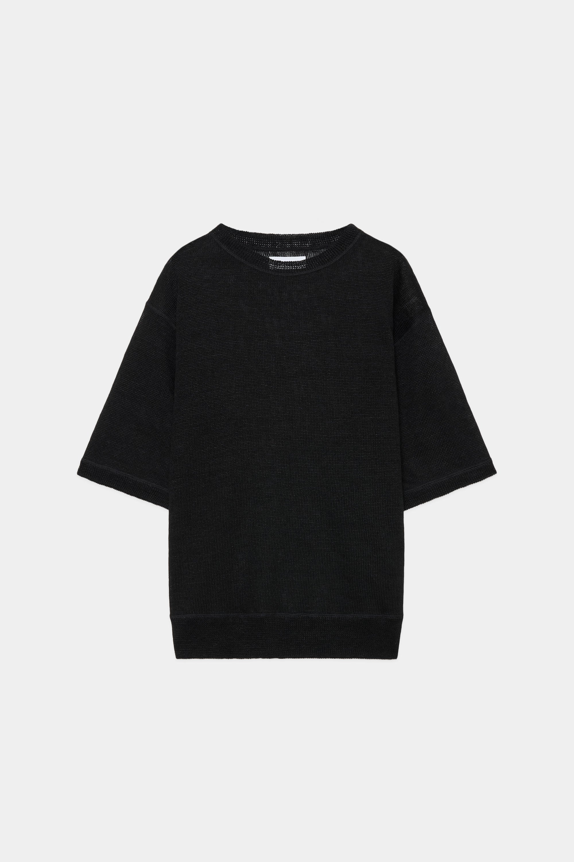 LINEN KNIT LOW GAUGE CREW NECK S/S, Black