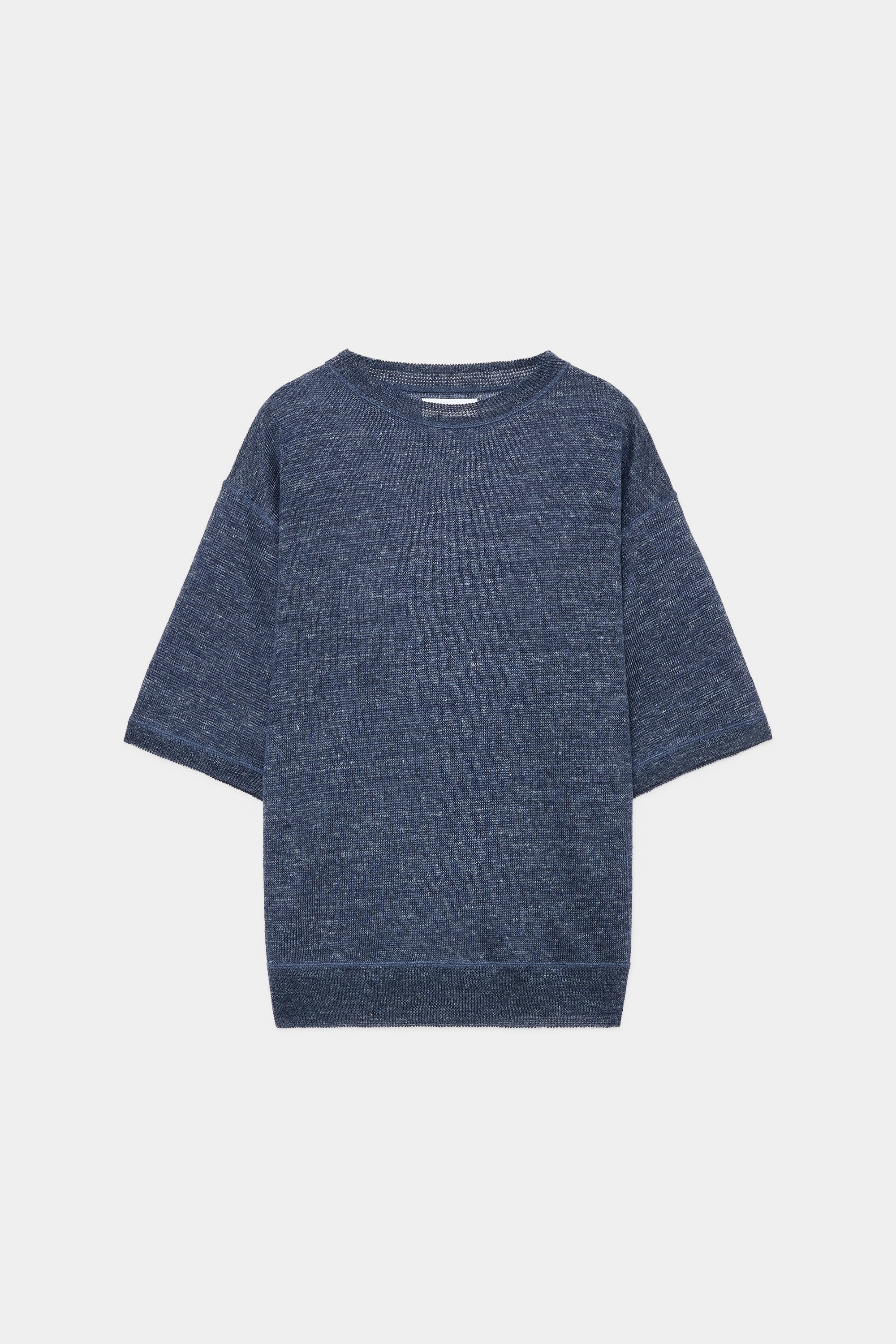 LINEN KNIT LOW GAUGE CREW NECK S/S, Blue