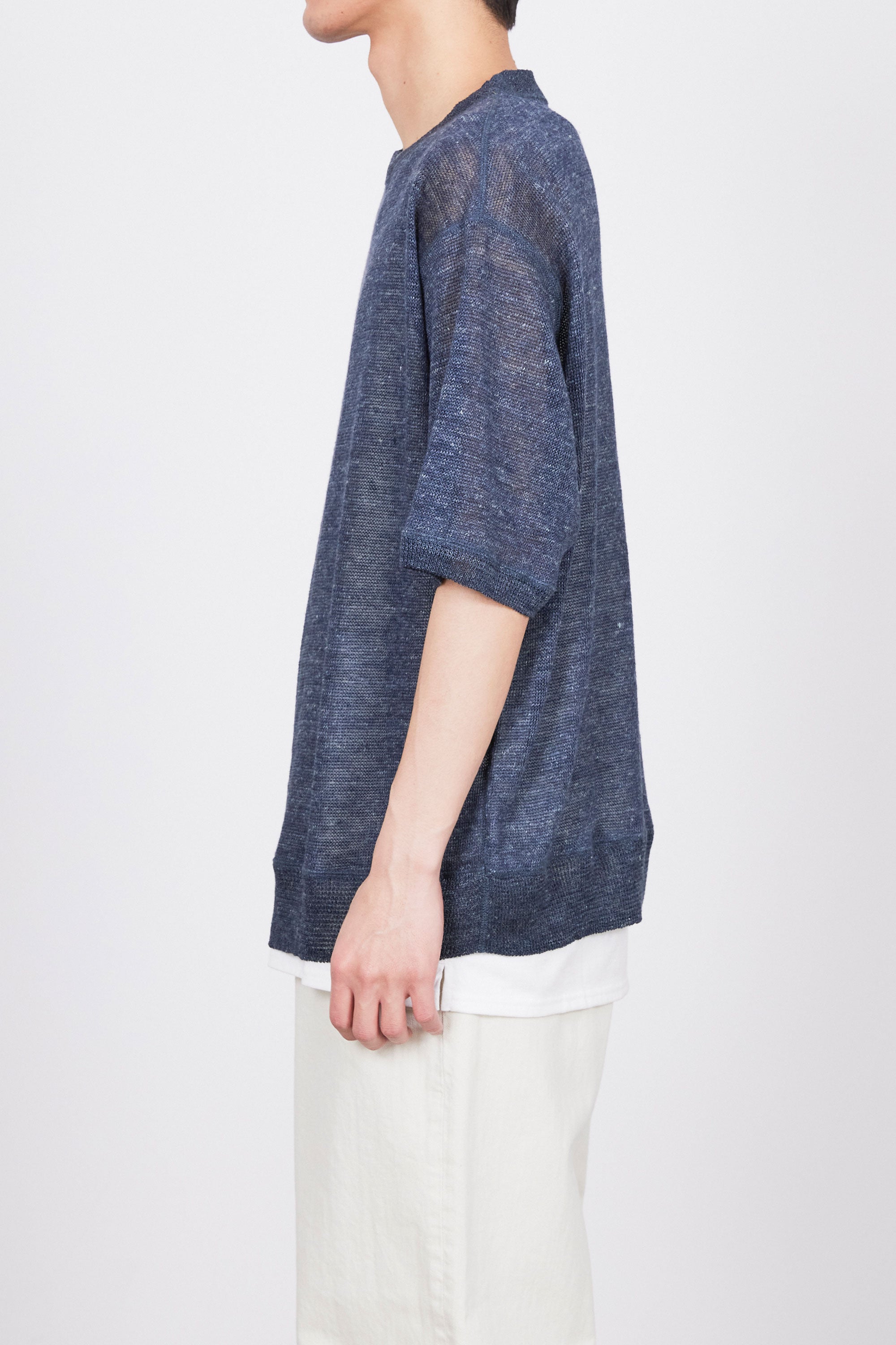 LINEN KNIT LOW GAUGE CREW NECK S/S, Blue