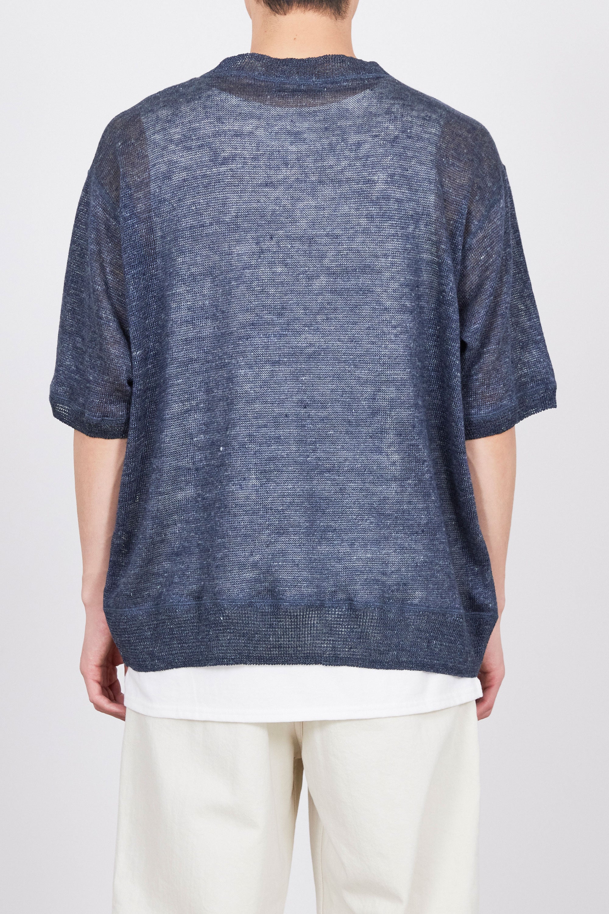 LINEN KNIT LOW GAUGE CREW NECK S/S, Blue