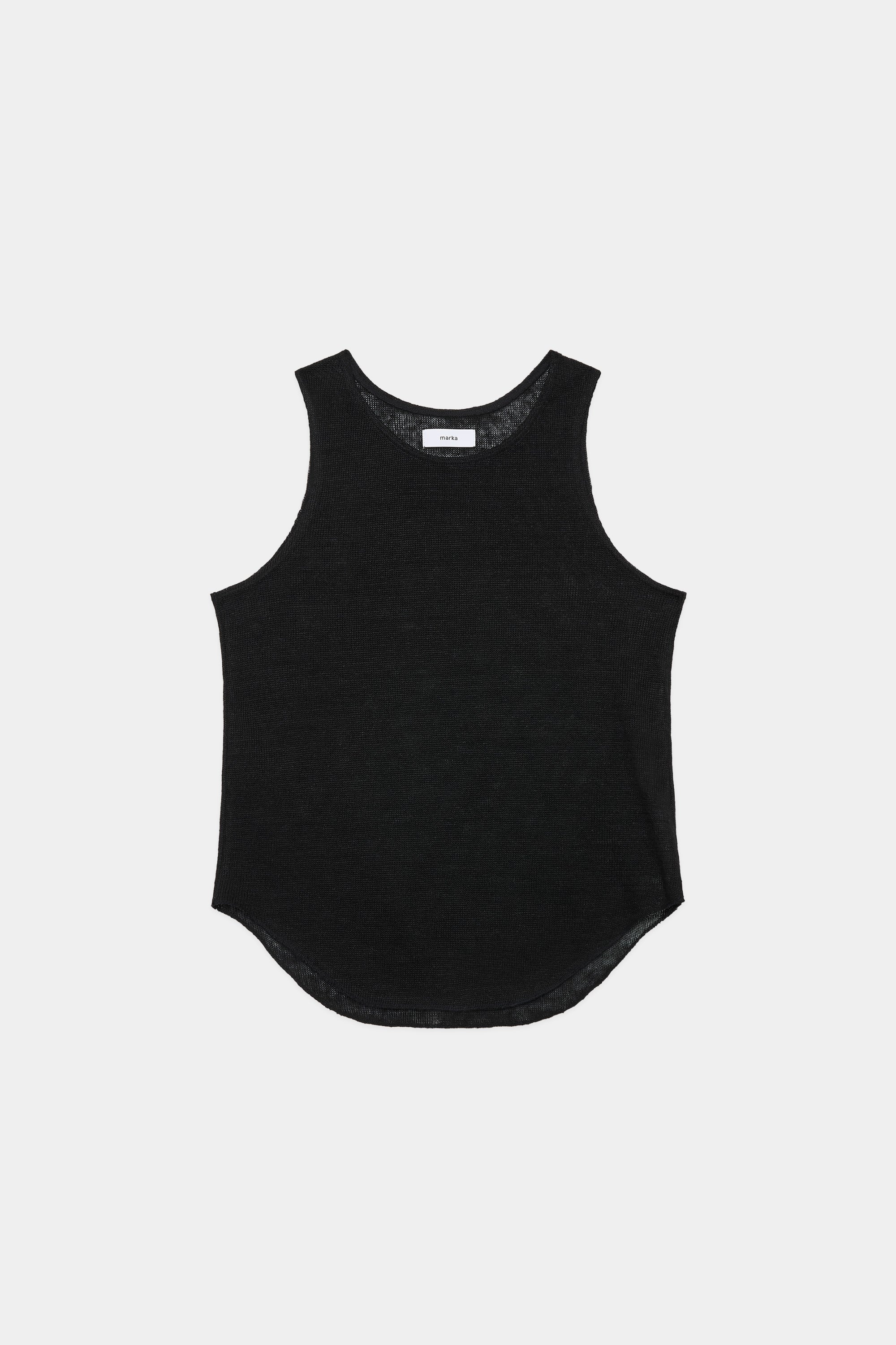 LINEN KNIT LOW GAUGE TANK TOP, Black