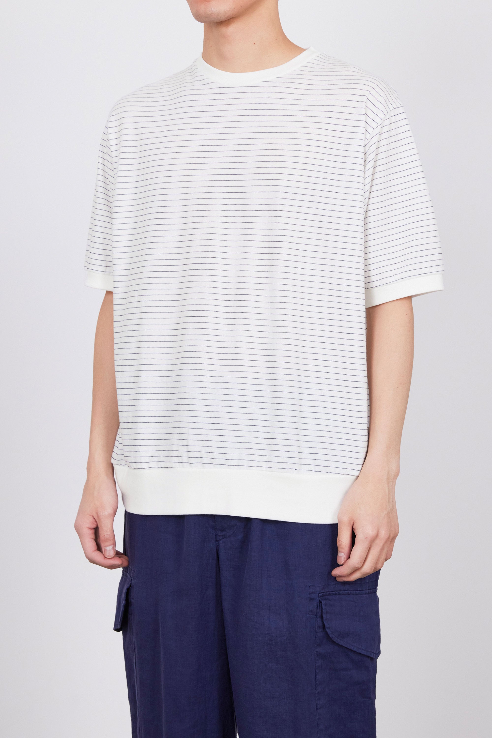 オーガニックコットン30/1強撚天竺ボーダー クルーネック S/S, White – MARKAWARE