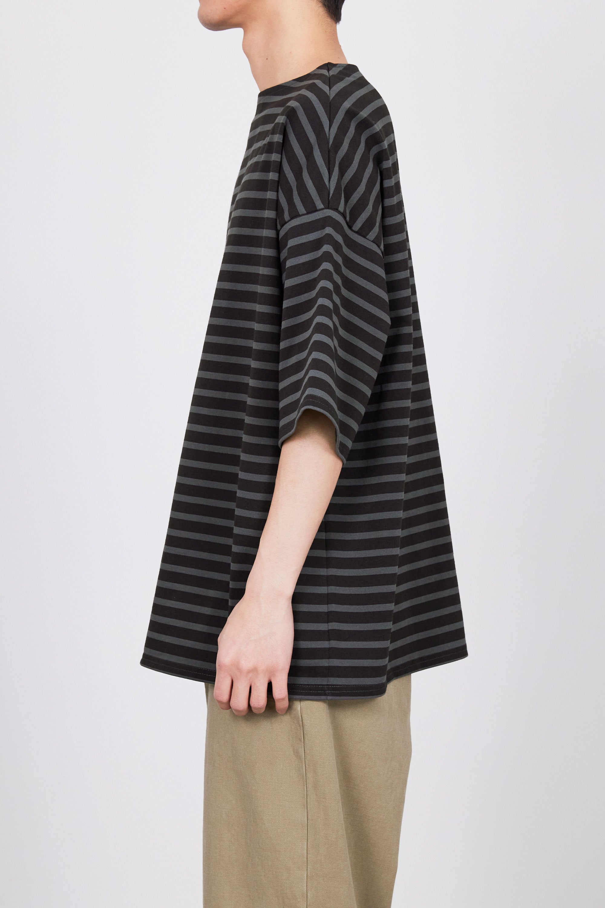 30//1 ORGANIC COTTON KNIT BASQE SHIRT S/S, Brown × Charcoal