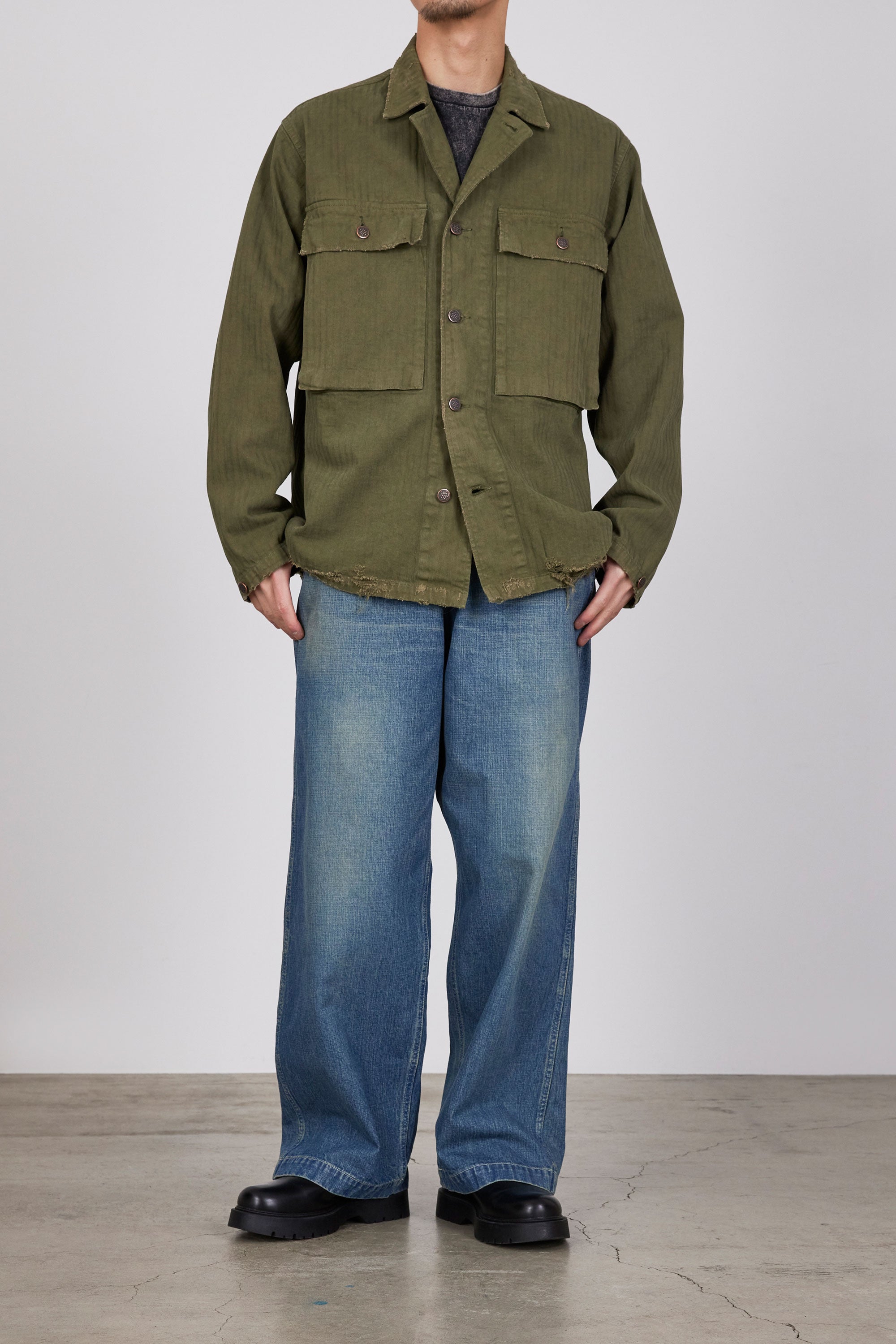 ORGANIC COTTON HERRINGBONE M-43 JACKET, Olive