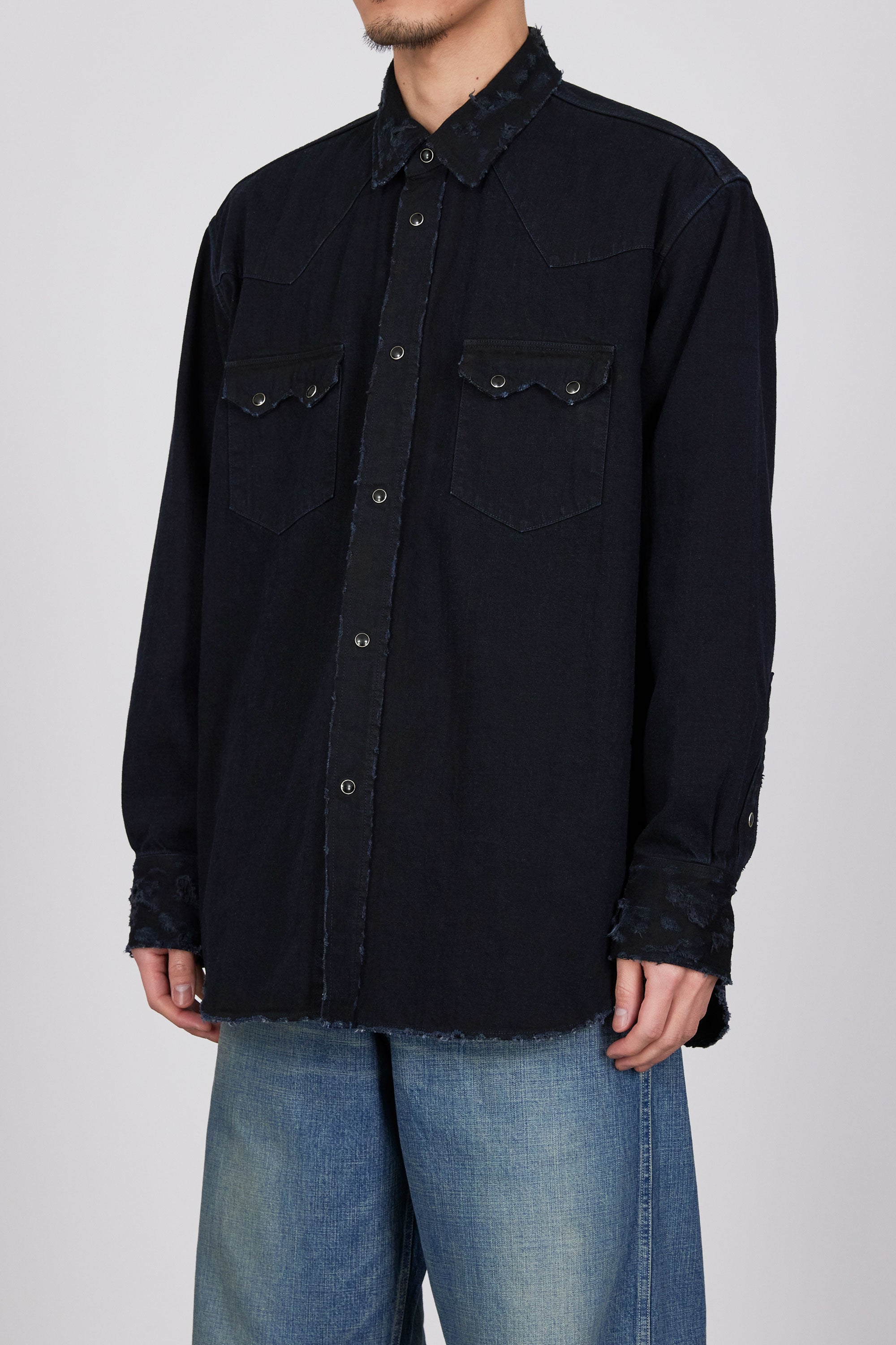 ORGANIC COTTON 8.5oz DENIM WESTERN RIDERS SHIRT, Pigment Black