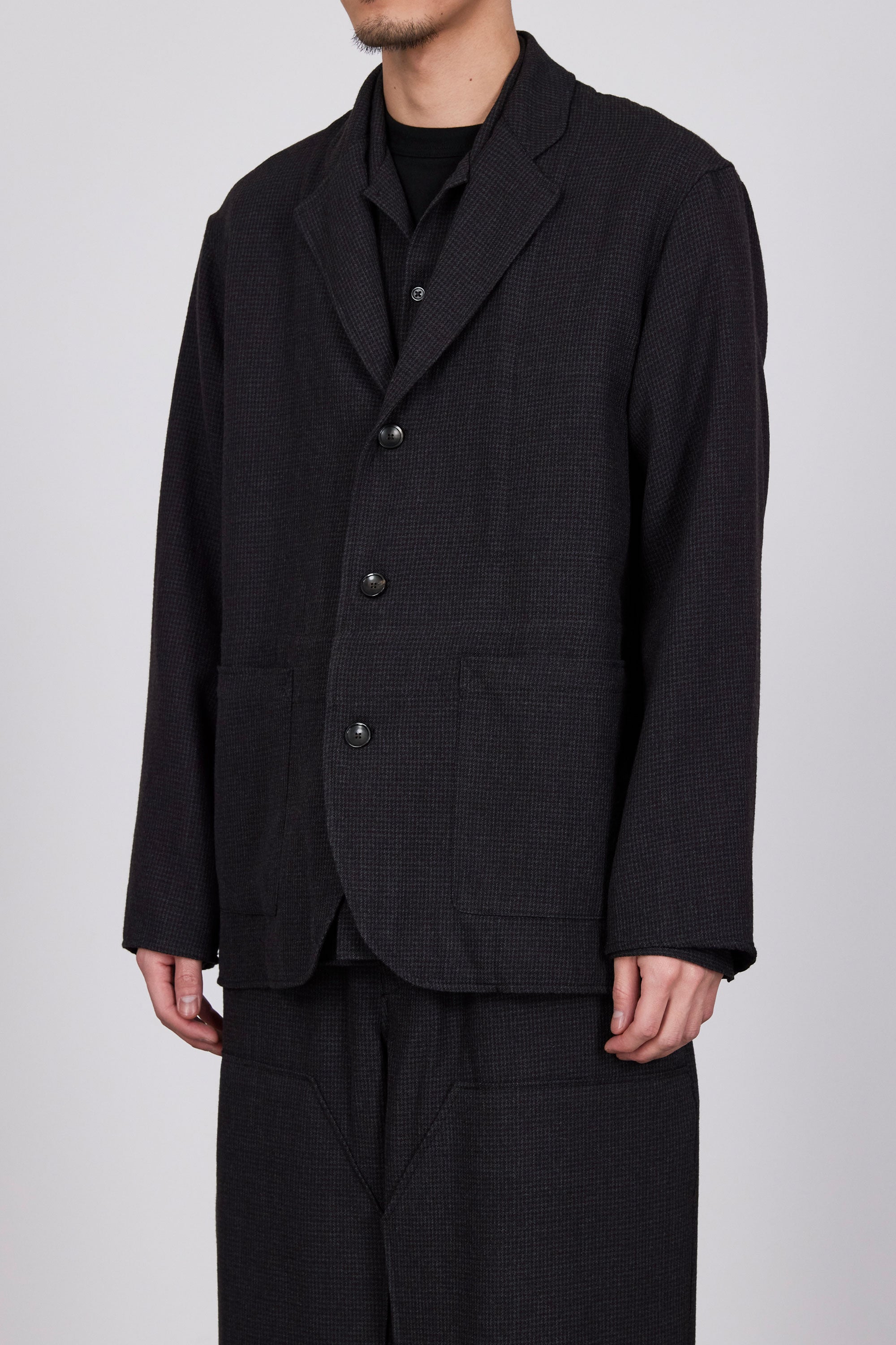 TUMBLED WOOL SERGE HOSPITAL JACKET, Hounds Tooth