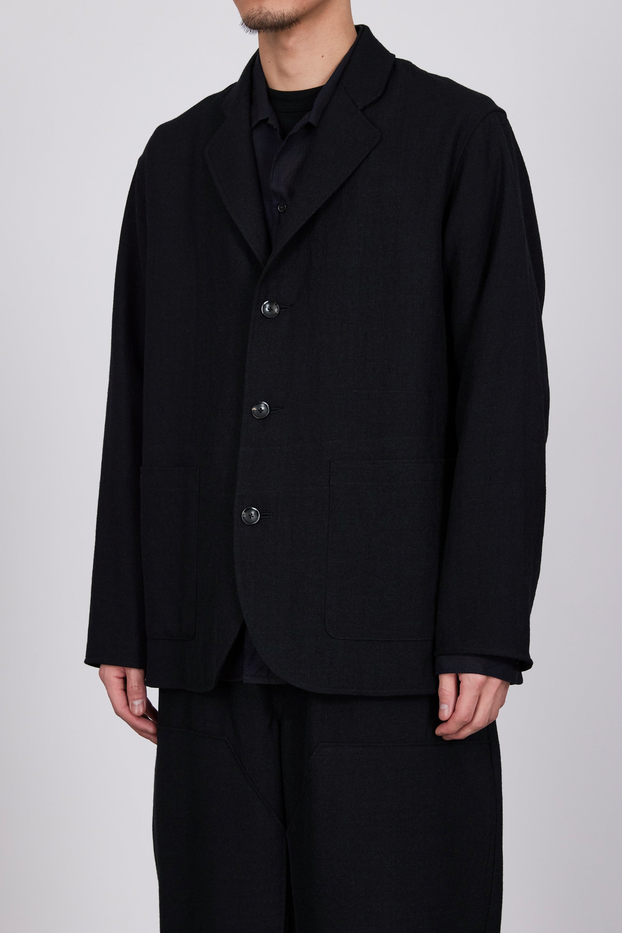 TUMBLED WOOL SERGE HOSPITAL JACKET, Chambray Black