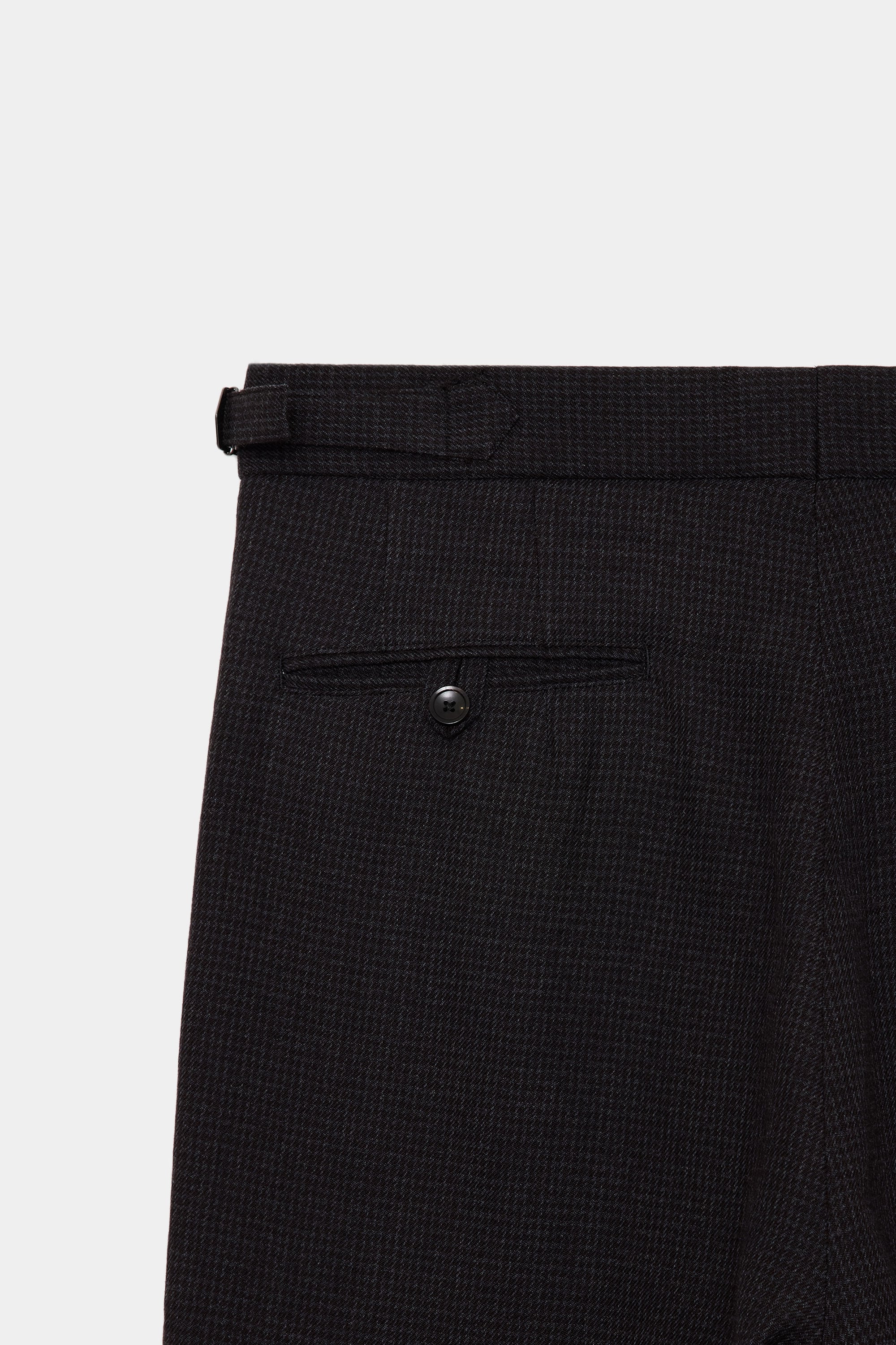 TUMBLED WOOL SERGE OFFICER PANTS 2TUCK WIDE, Hounds Tooth