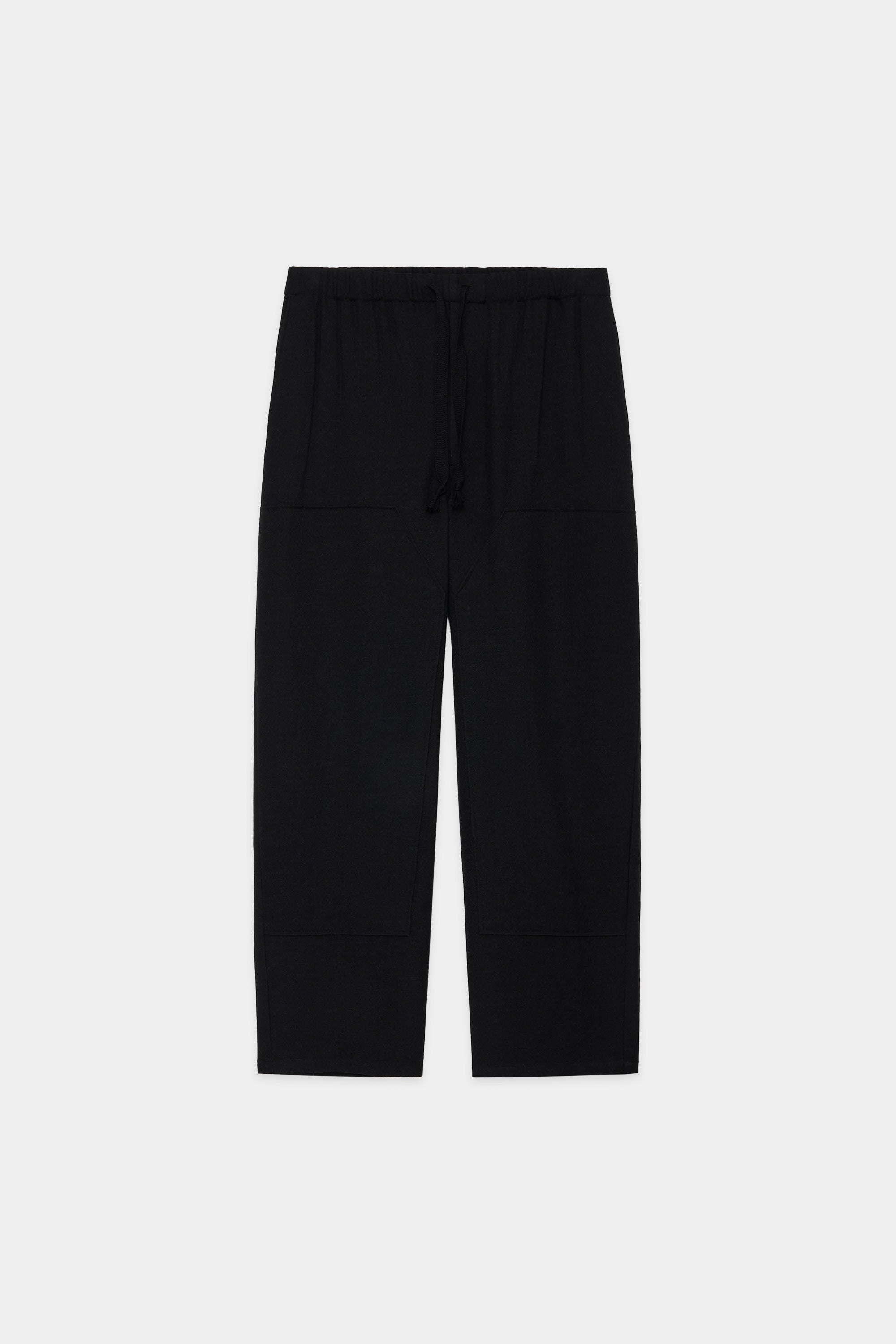 TUMBLED WOOL SERGE DOUBLE KNEE PANTS, Chambray Black