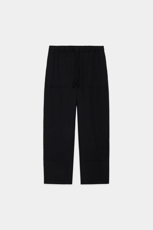 TUMBLED WOOL SERGE DOUBLE KNEE PANTS, Chambray Black