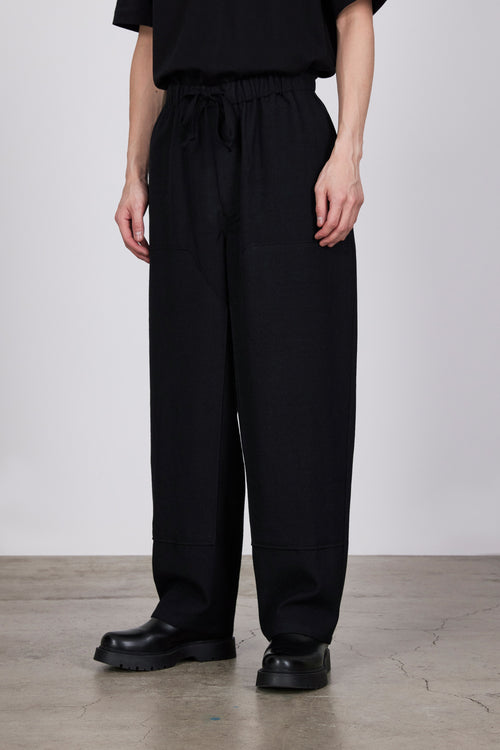 TUMBLED WOOL SERGE DOUBLE KNEE PANTS, Chambray Black