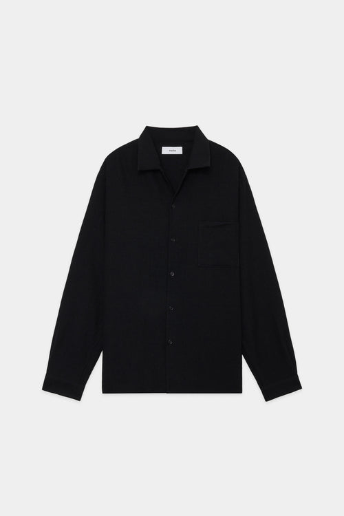 TUMBLED WOOL SERGE OPEN COLLAR SHIRT, Chambray Black