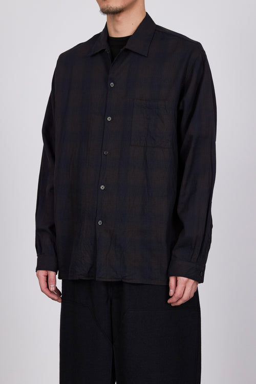 ORGANIC COTTON CUPRA CHECK OPEN COLLAR SHIRT, Black×Navy