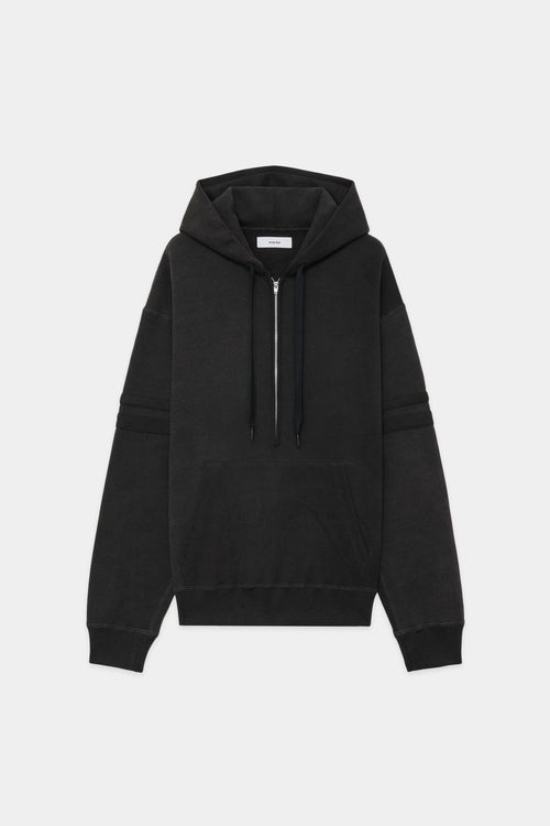 20/10 RECYCLE SUVIN ORGANIC COTTON FLEECE HALF ZIP HOODIE, Faded Black