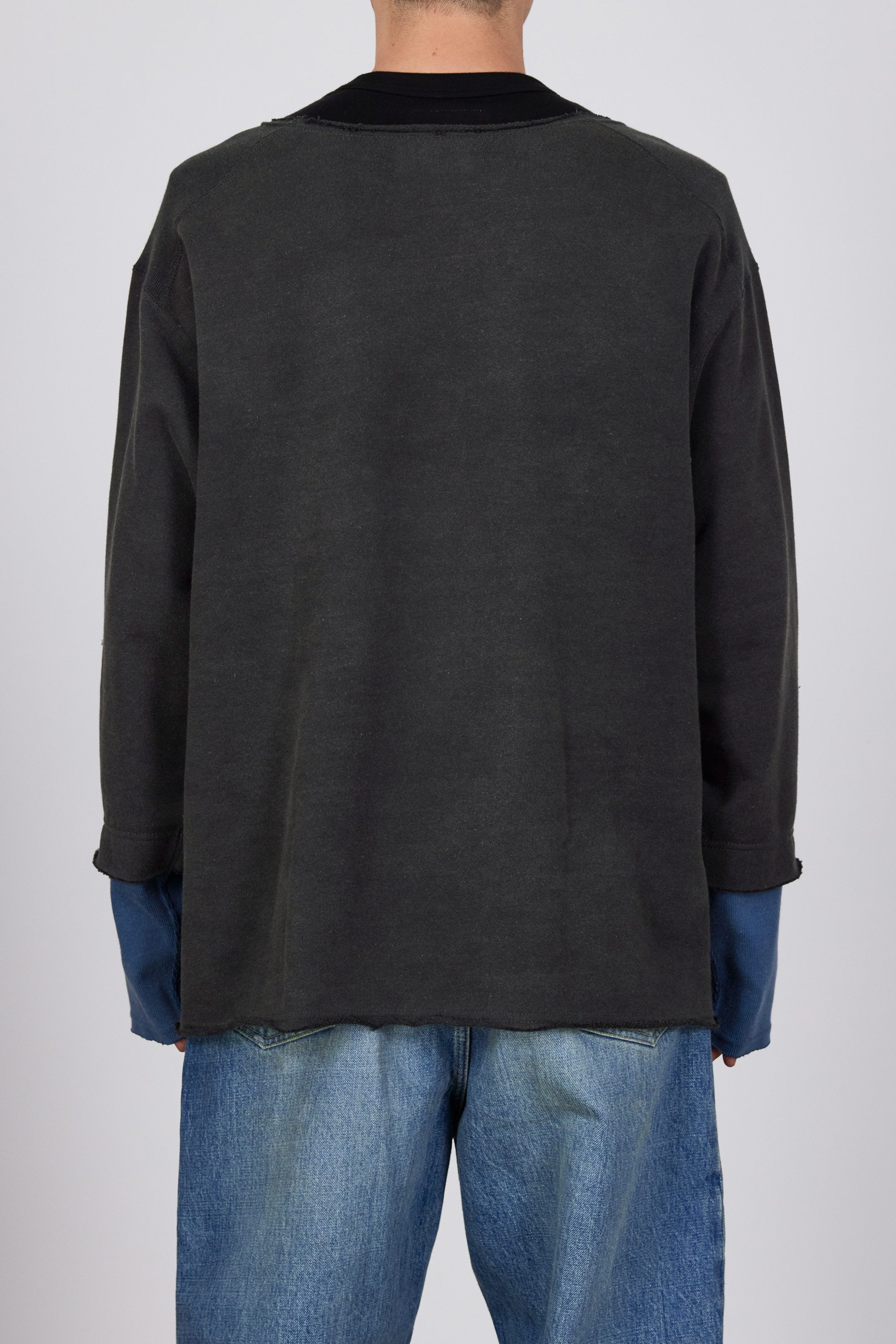 20/10 RECYCLE SUVIN ORGANIC COTTON FLEECE LAYERED TEE, Faded Black Mix