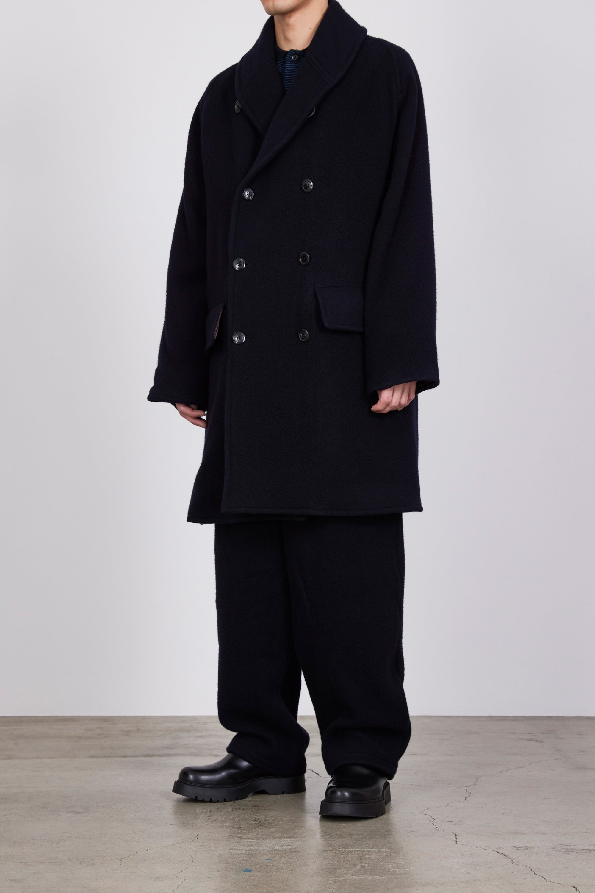 SP130's WOOL NAPPING PUFFED SHAWL COLLAR COAT, Dark Navy