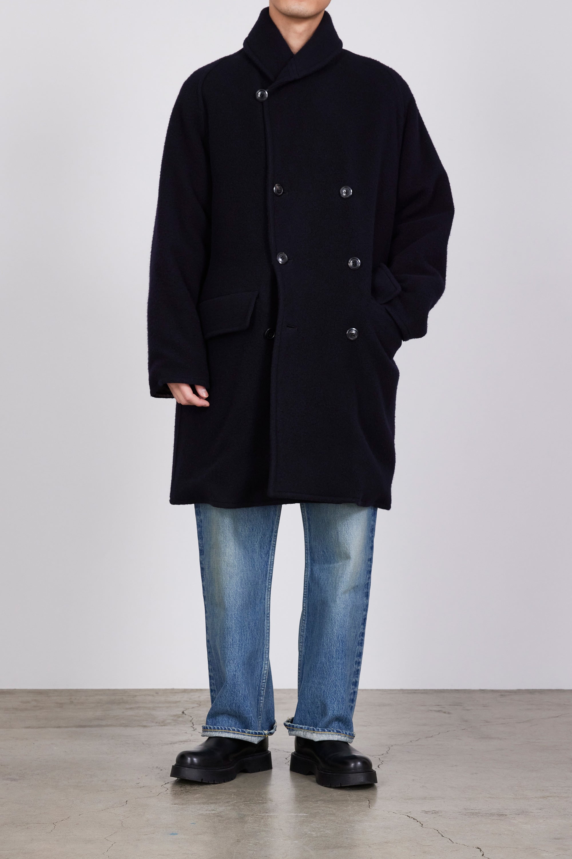 SP130's WOOL NAPPING PUFFED SHAWL COLLAR COAT, Dark Navy