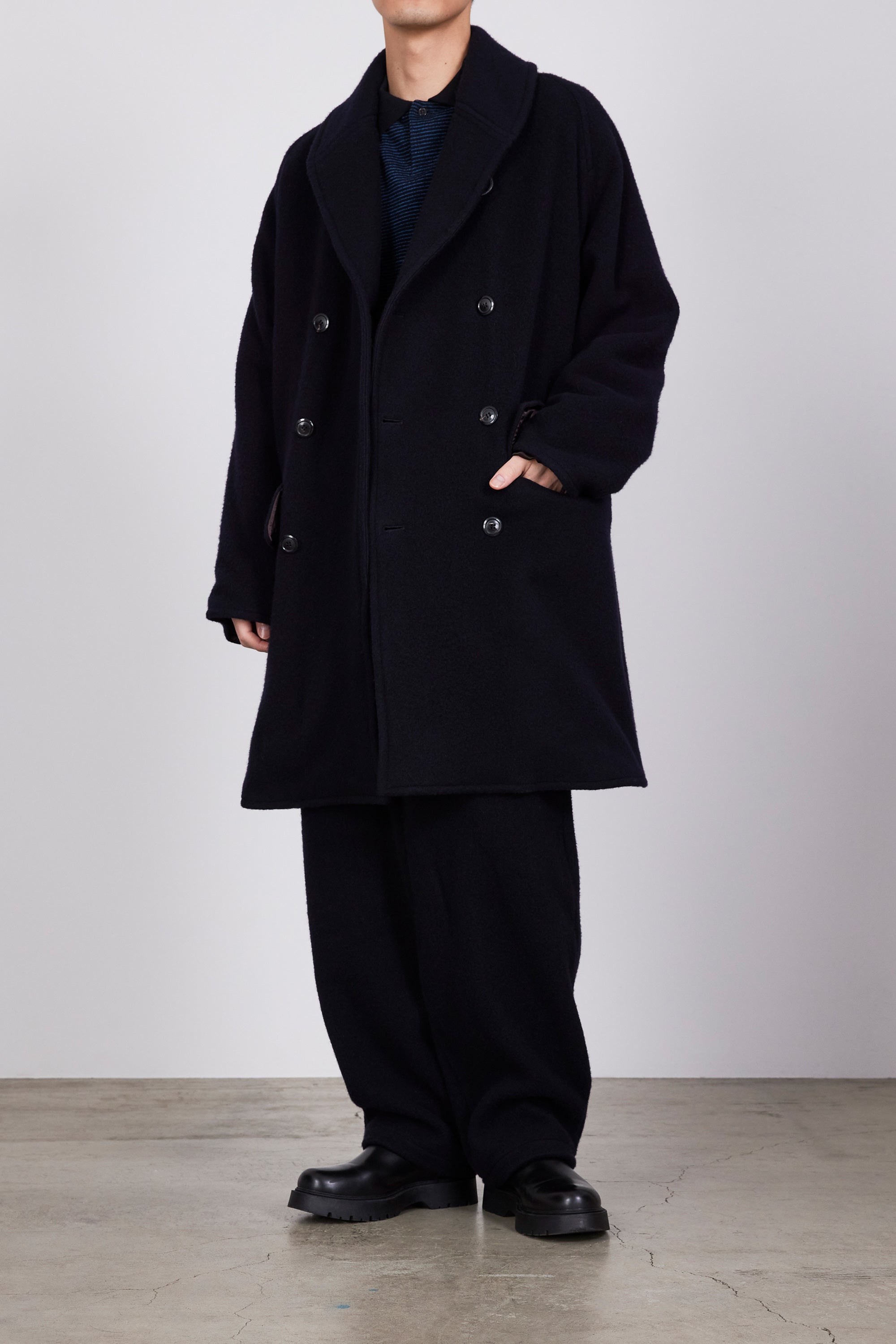 SP130's WOOL NAPPING PUFFED SHAWL COLLAR COAT, Dark Navy