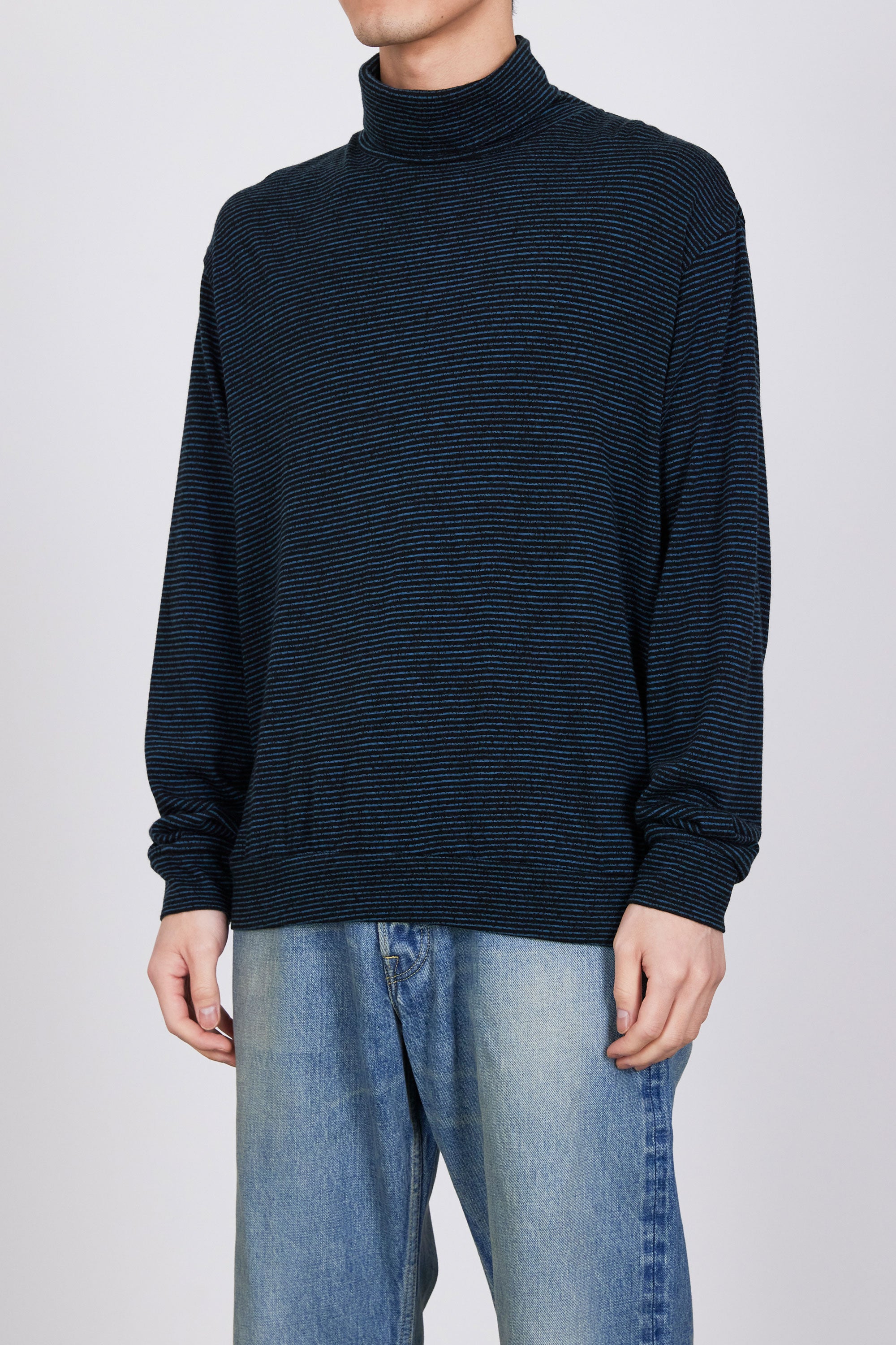 SP120's WOOL COTTON KNIT TURTLE NECK, Black × Blue